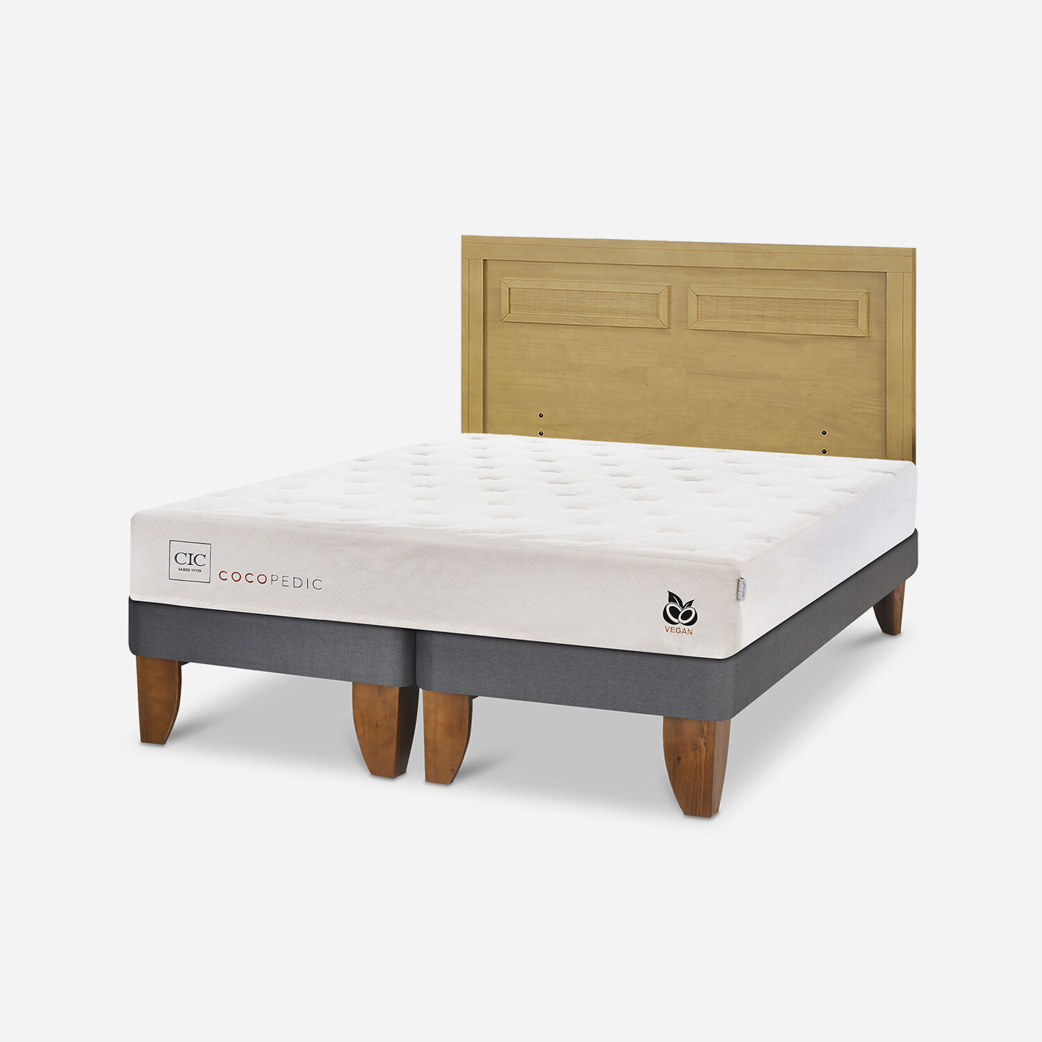 Cama Europea 2 Plazas Cocopedic Base Dividida + Respaldo Mil&aacute;n Mostaza