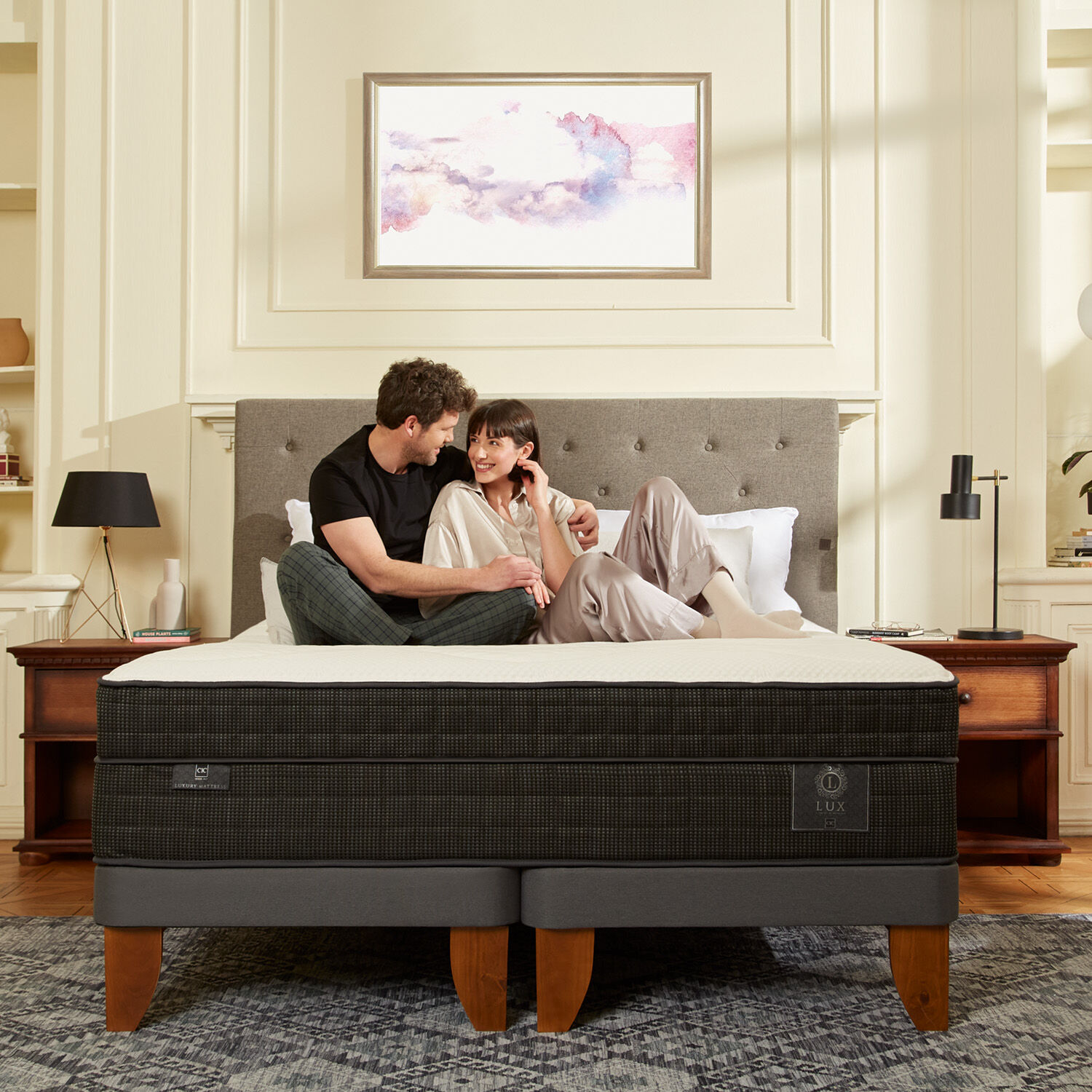 Cama Europea 2 Plazas Lux Base Dividida Baja