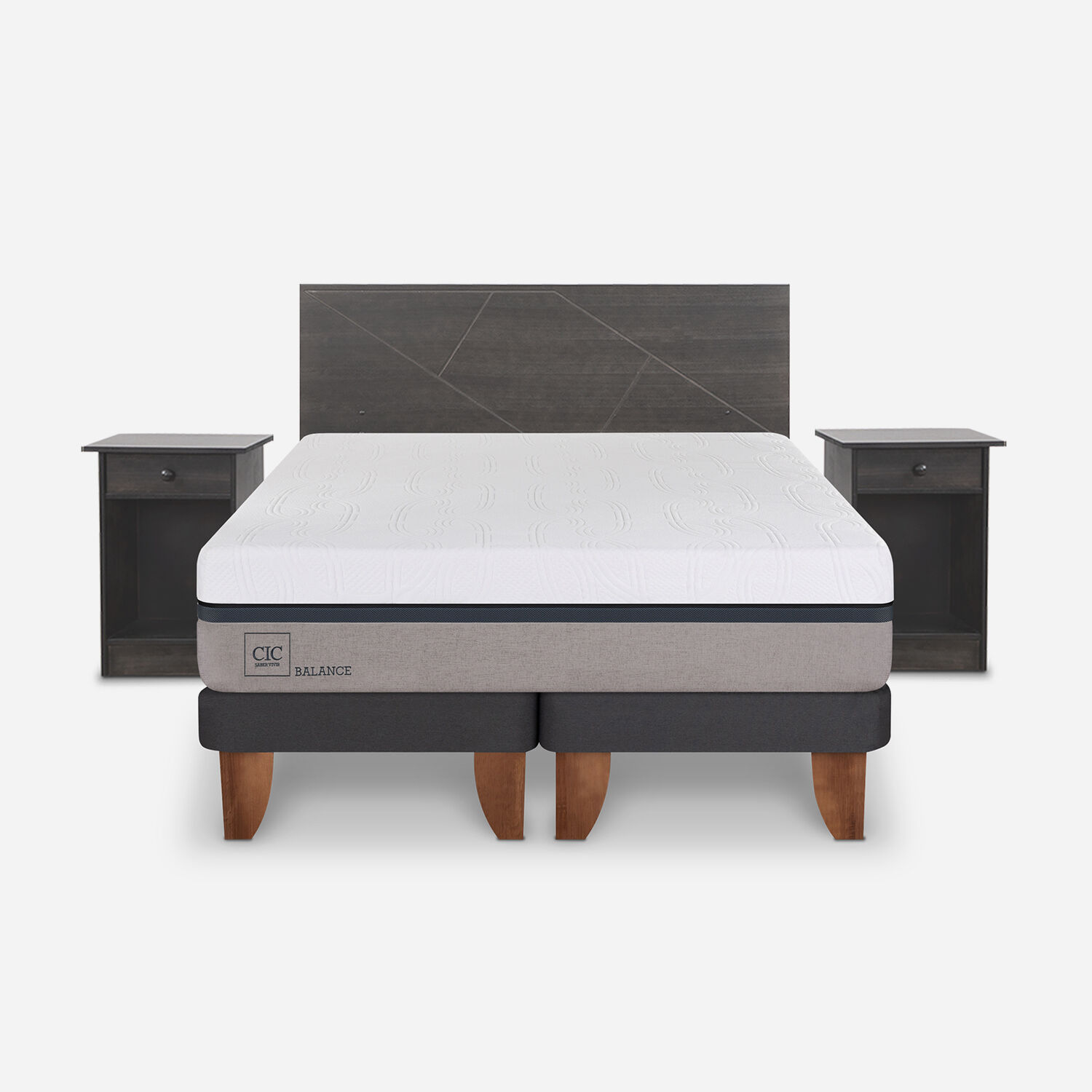Cama Europea King Balance + Set Villarrica Gris