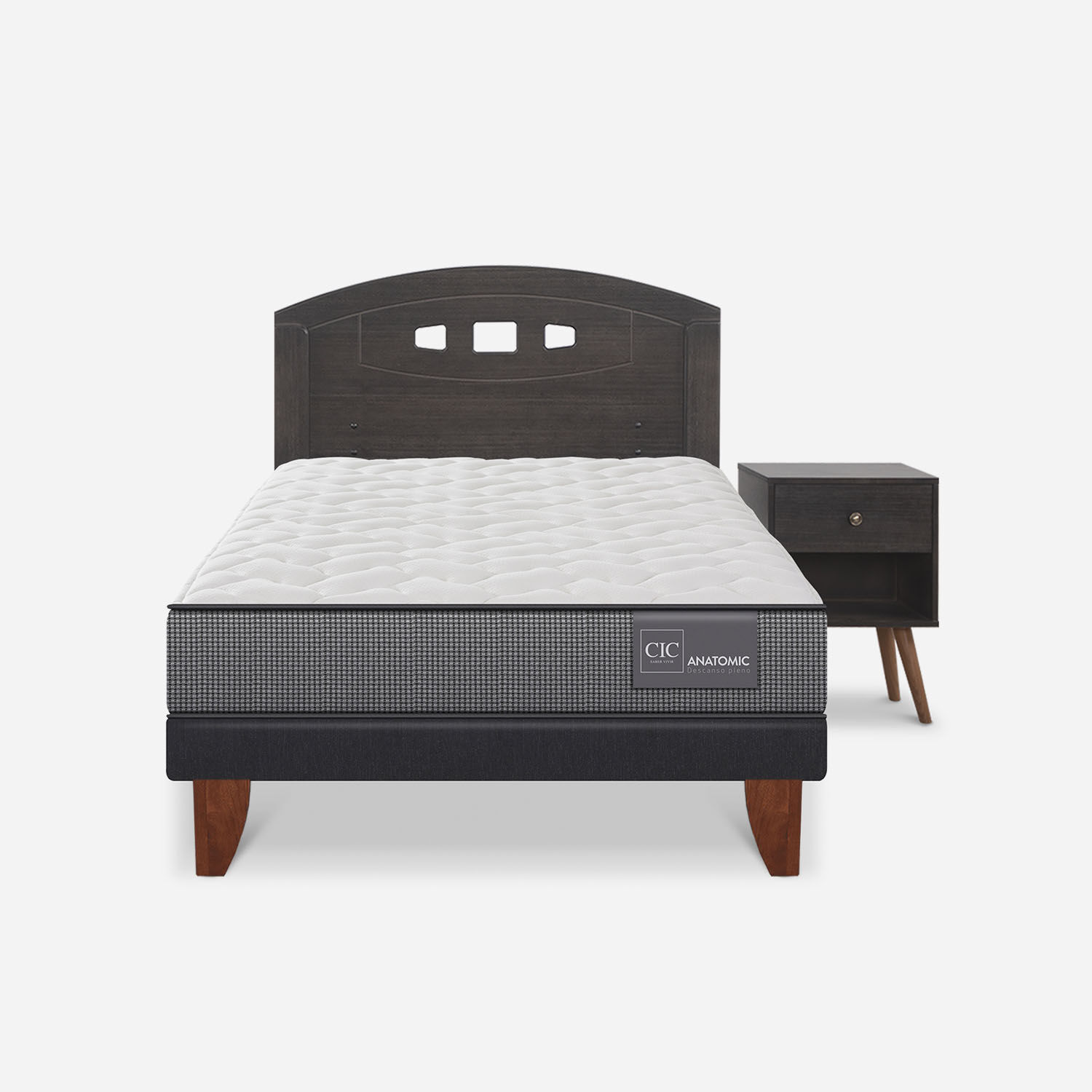 Cama Europea 1,5 Plazas Anatomic + Set Gales Gris