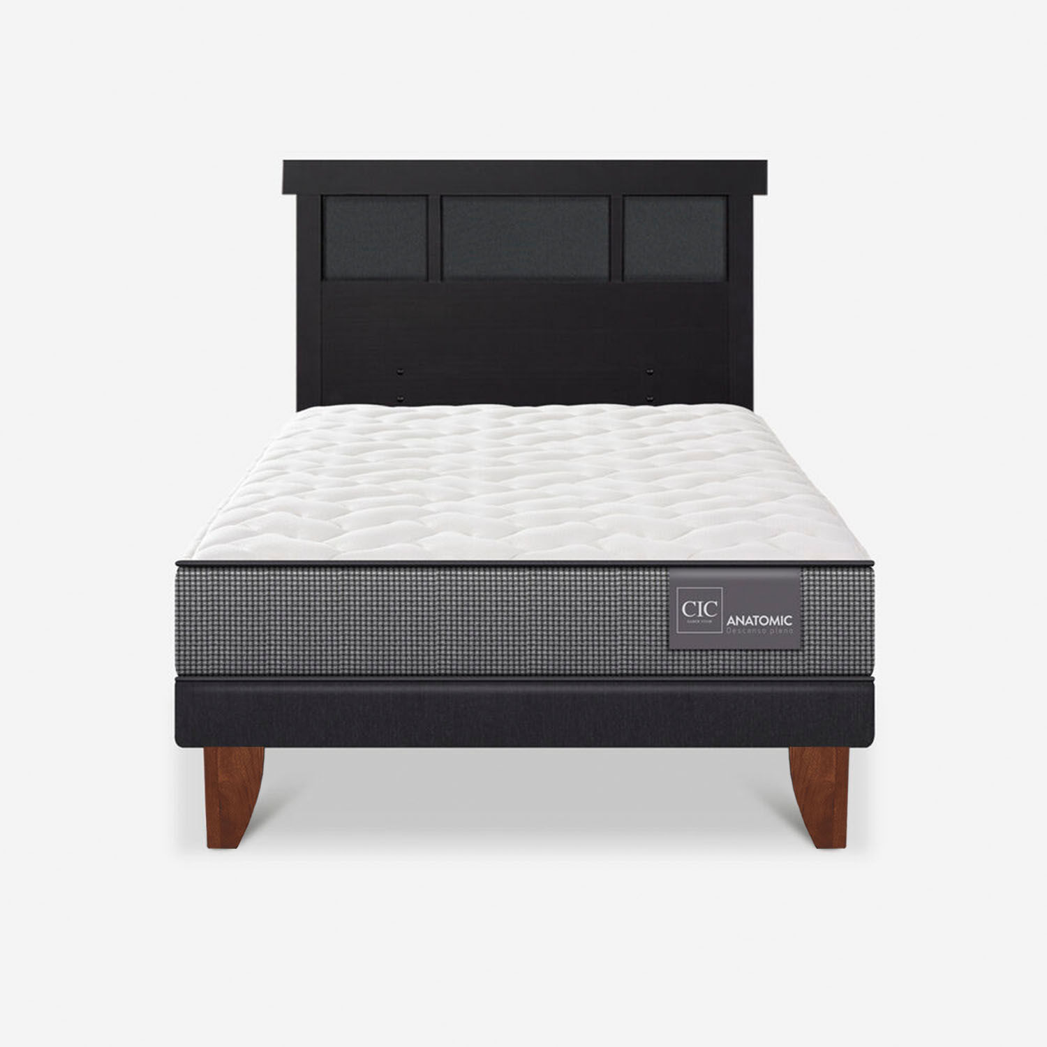 Cama Europea 1,5 Plazas Anatomic + Respaldo Dubl&iacute;n Negro