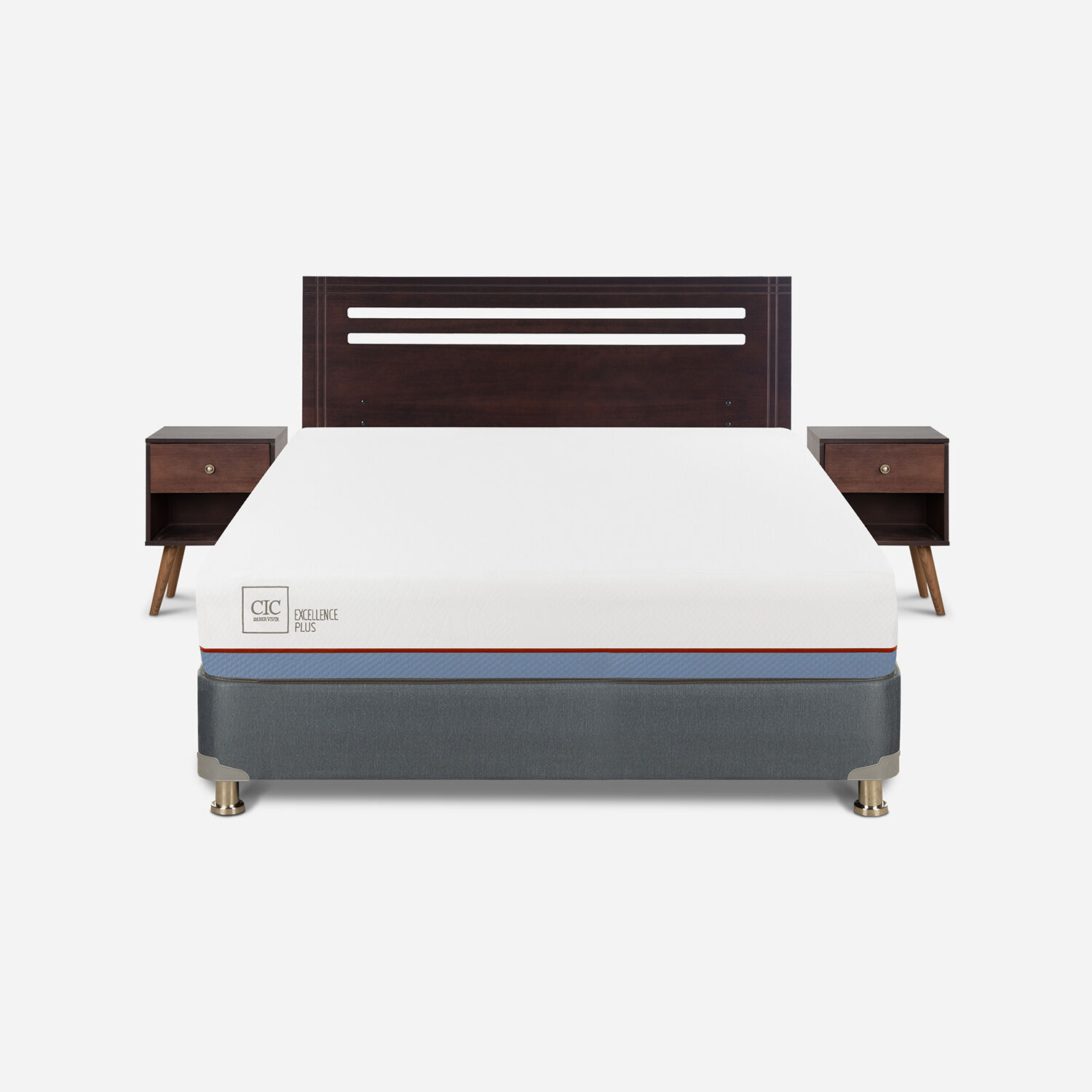 Cama Americana 2 Plazas Excellence Plus Base Normal + Set M&uacute;nich Chocolate