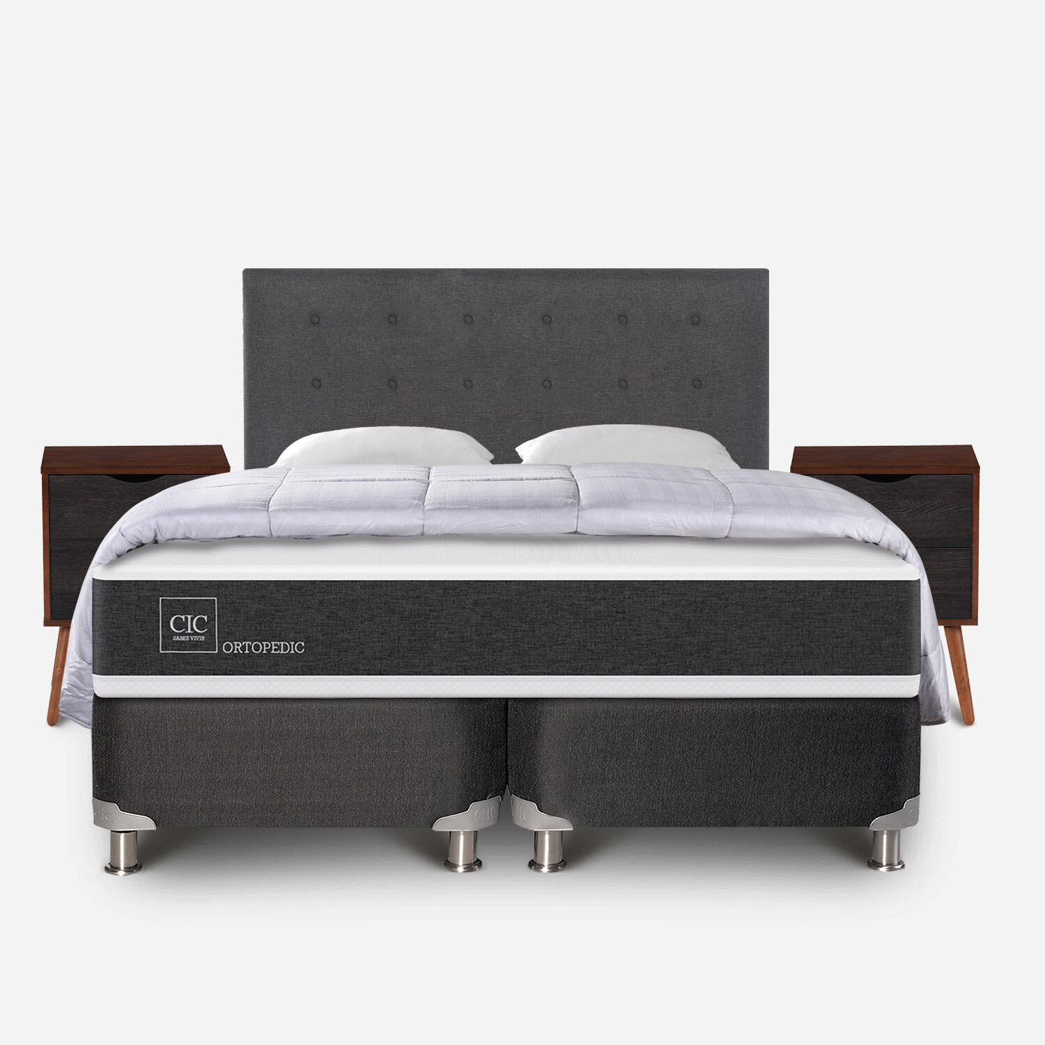 Box Spring 2 Plazas Ortopedic Base Dividida 5 Zonas + Almohadas + Plum&oacute;n + Set &Eacute;ufrates