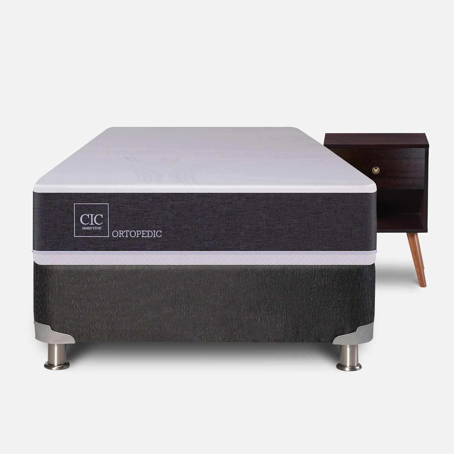 Box Spring 1 Plaza Ortopedic 5 Zonas + Velador Múnich