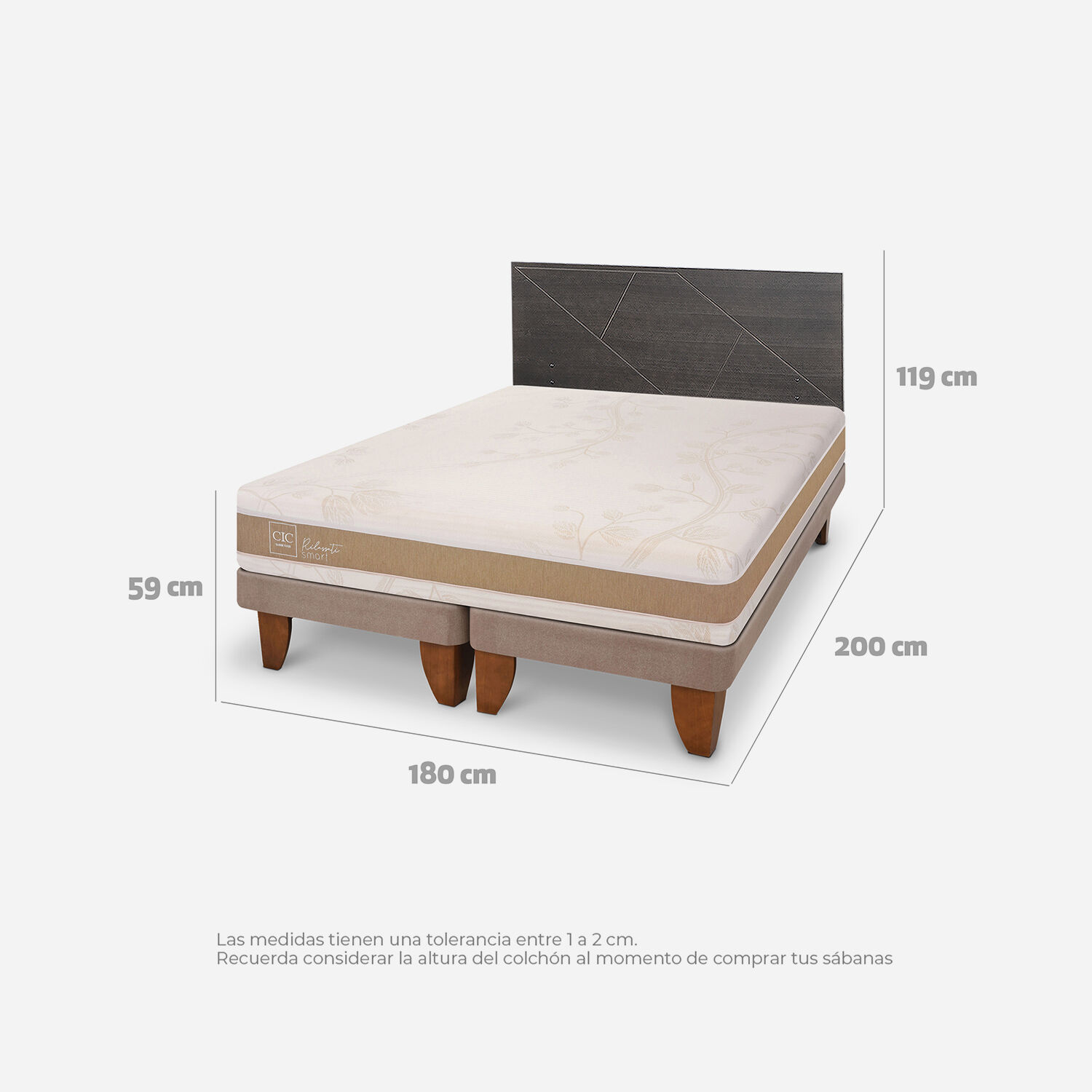 Cama Europea King Rilassati Infinity Respaldo Villarrica Gris