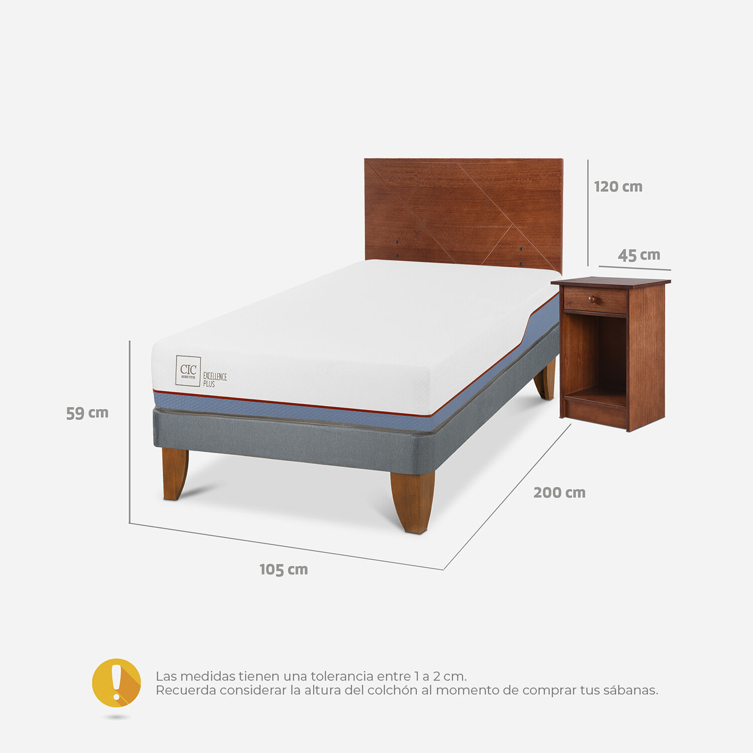 Cama Europea 1,5 Plazas Excellence Plus + Set Villarrica