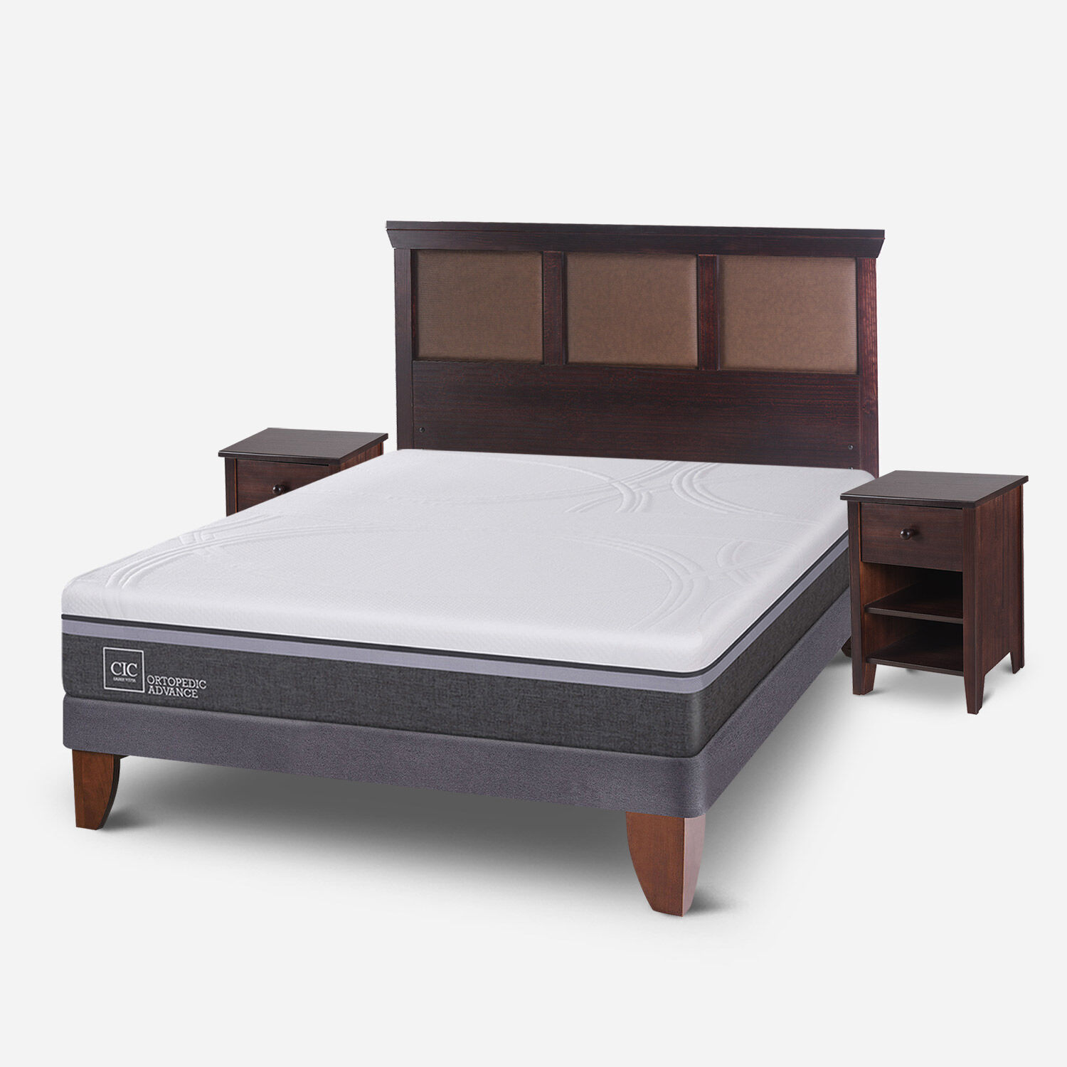 Cama Europea 2 Plazas Ortopedic Advance Base Normal + Set Torino Chocolate