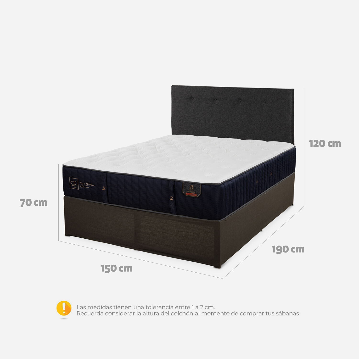 Cama Iron Smart 2 Plazas Premium + Respaldo Black