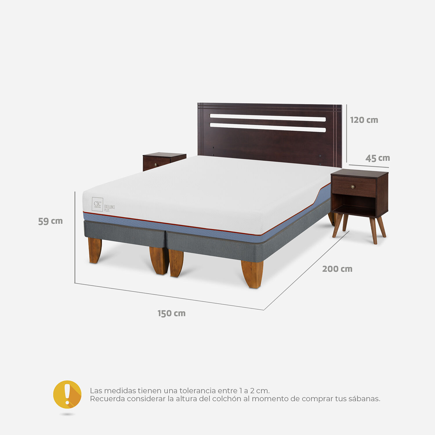 Cama Europea 2 Plazas Excellence Plus Base Dividida + Set Múnich Chocolate