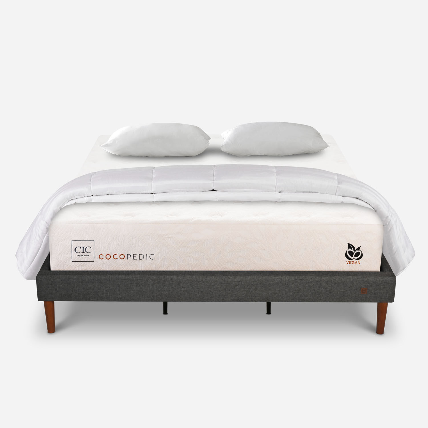Cama Europea Curve King Cocopedic + Almohadas Viscoel&aacute;sticas + Plum&oacute;n