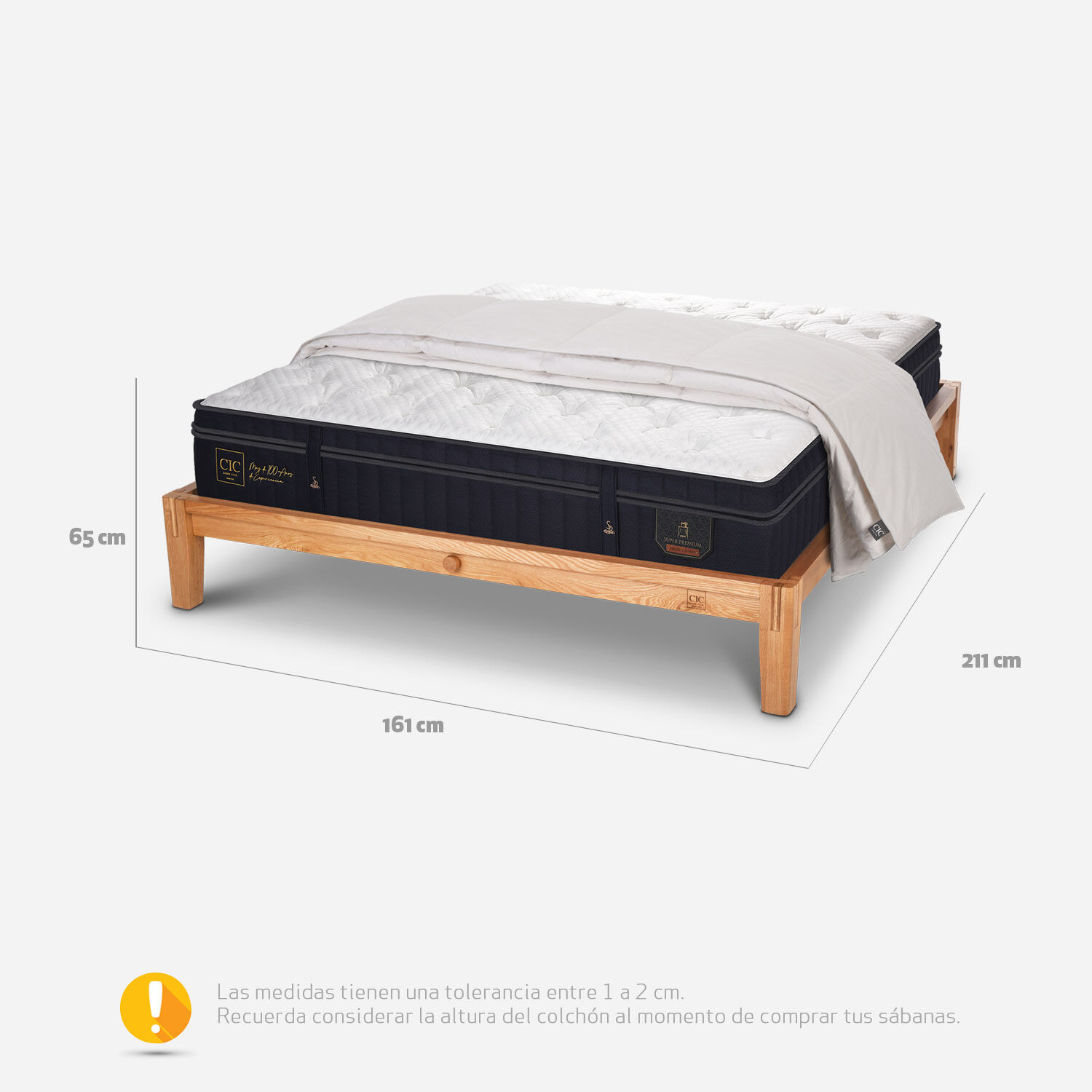 Cama Oak 2 Plazas Super Premium + Plumón 100% Pluma Ganso