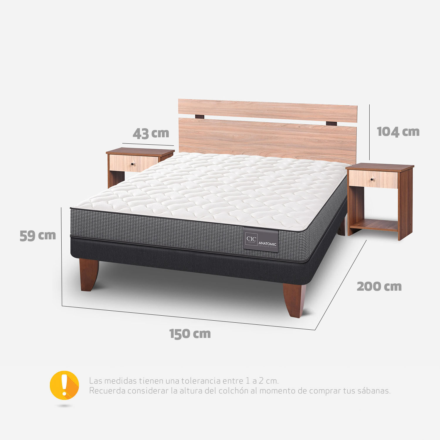 Cama Europea 2 Plazas Anatomic Base Normal + Set Olmo