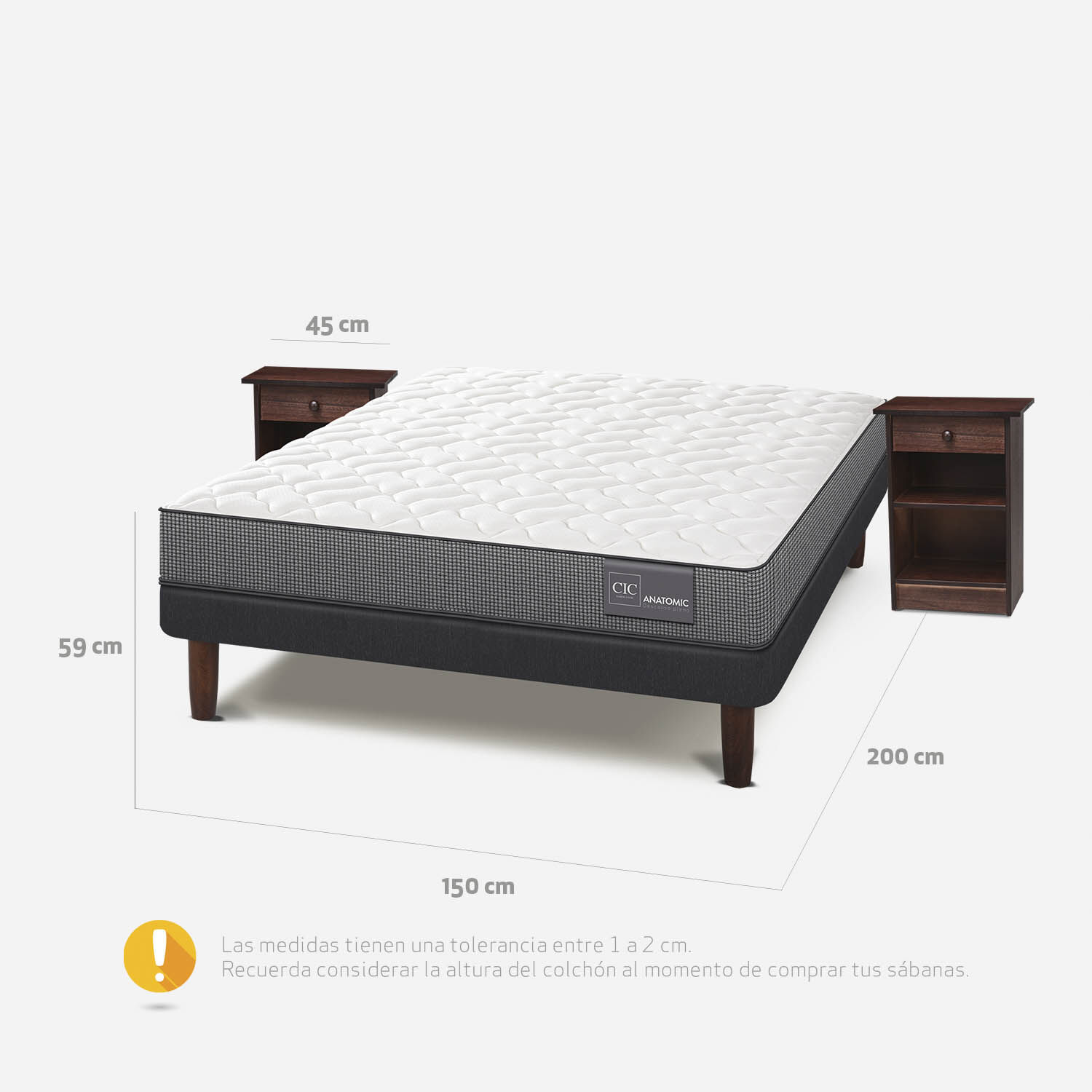 Cama Europea 2 Plazas Anatomic Base Normal + Veladores Dubl&iacute;n Chocolate