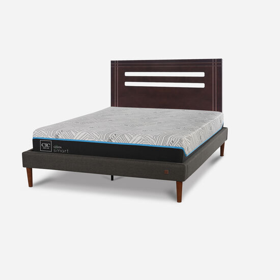 Cama Europea Curve 2 Plazas Smart Green + Respaldo Múnich