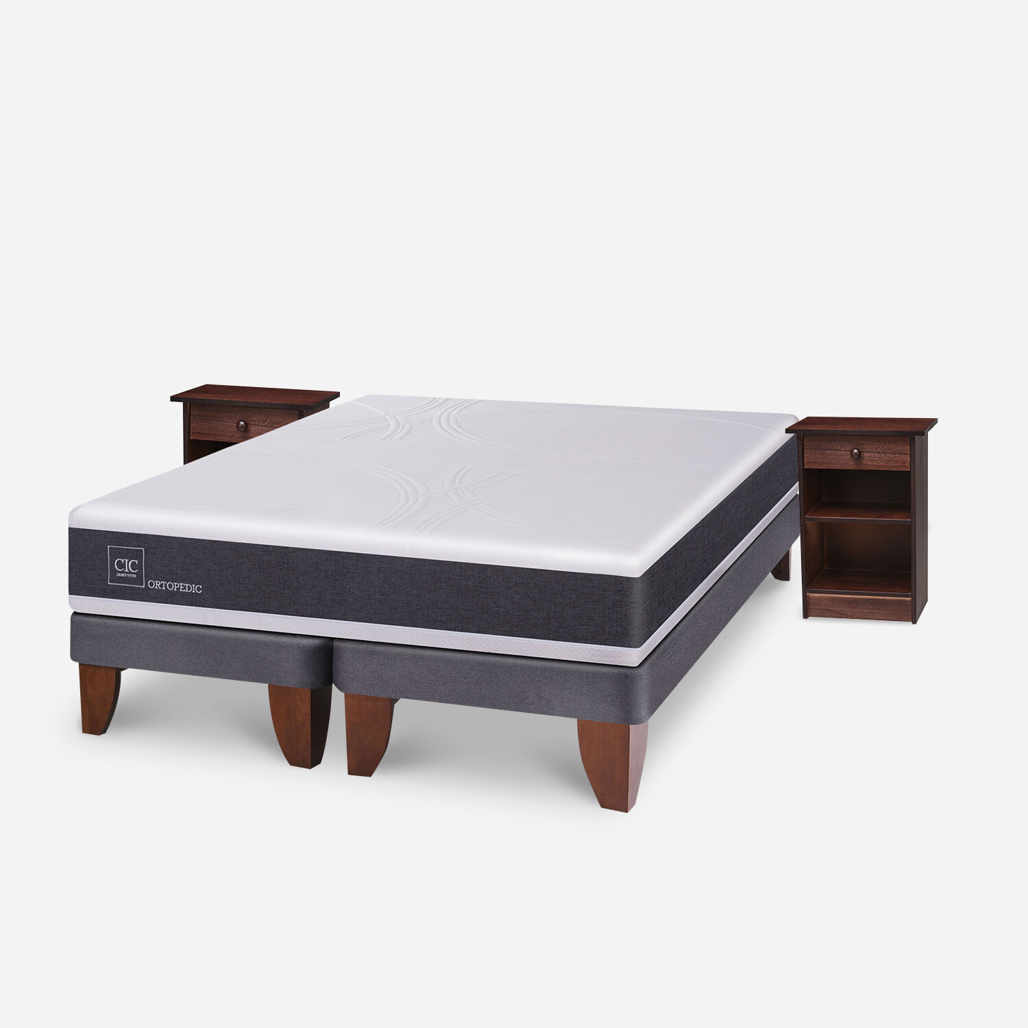 Cama Europea 2 Plazas Ortopedic Base Dividida + Veladores Dubl&iacute;n Chocolate