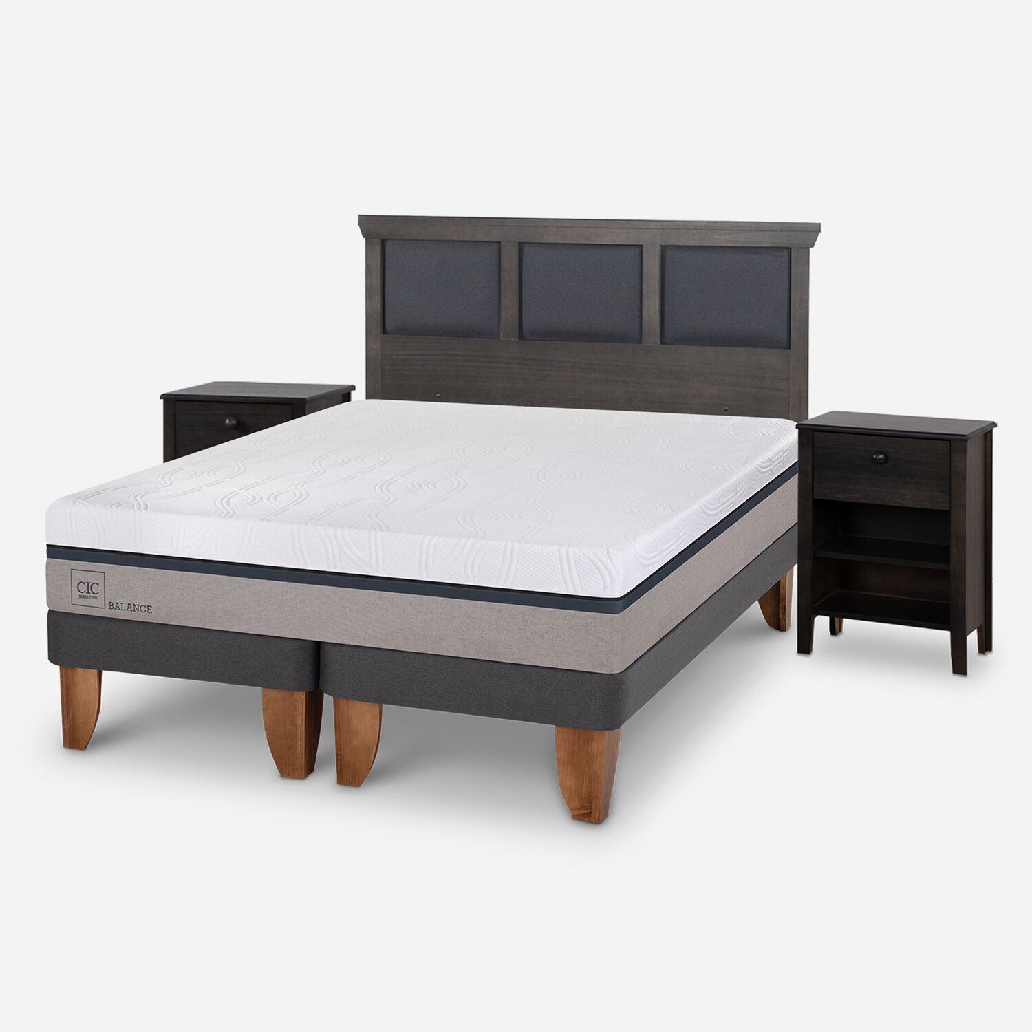 Cama Europea 2 Plazas Balance Set Torino Gris