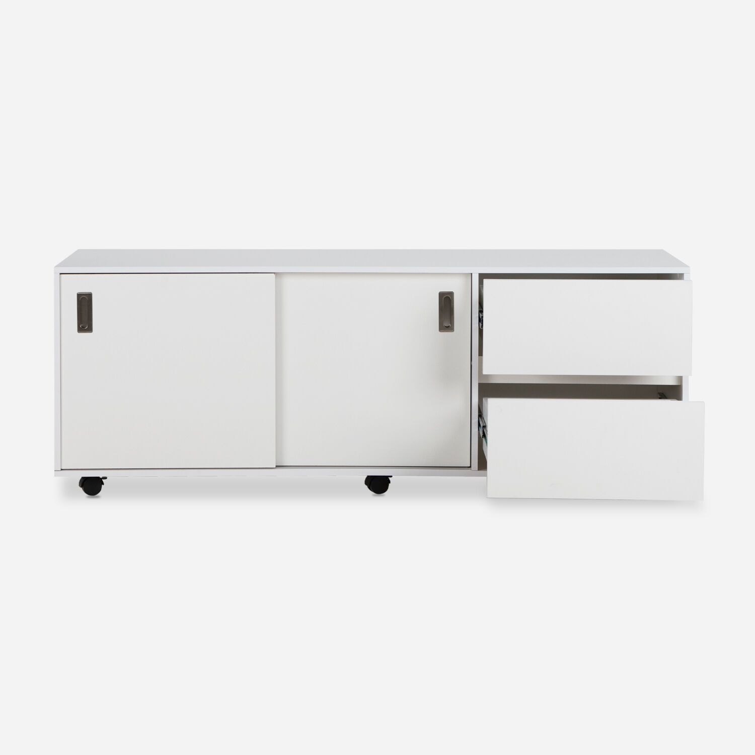 Rack Tv 70" Nash Con Ruedas 2 Puertas 2 Cajones Blanco