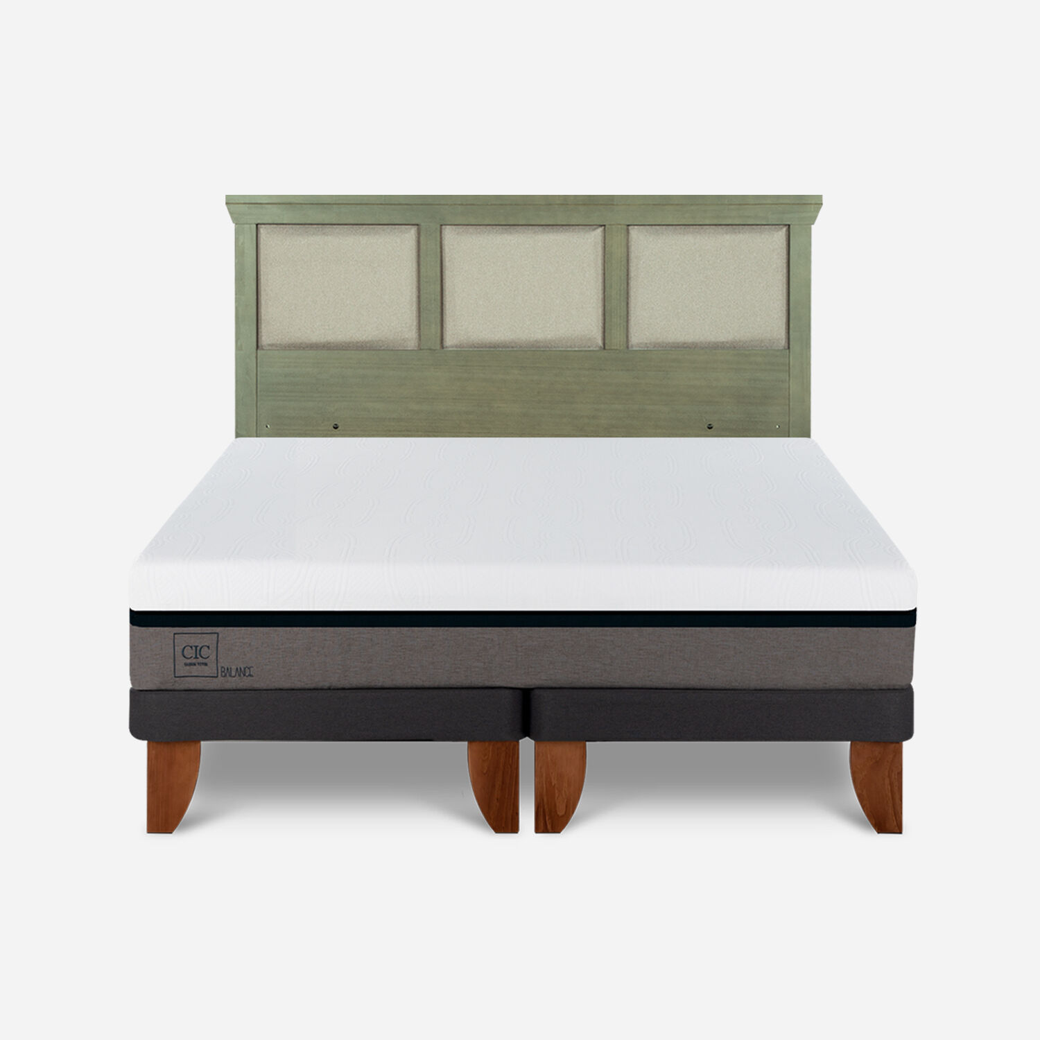 Cama Europea 2 Plazas Balance Base Dividida + Respaldo Torino Olivo