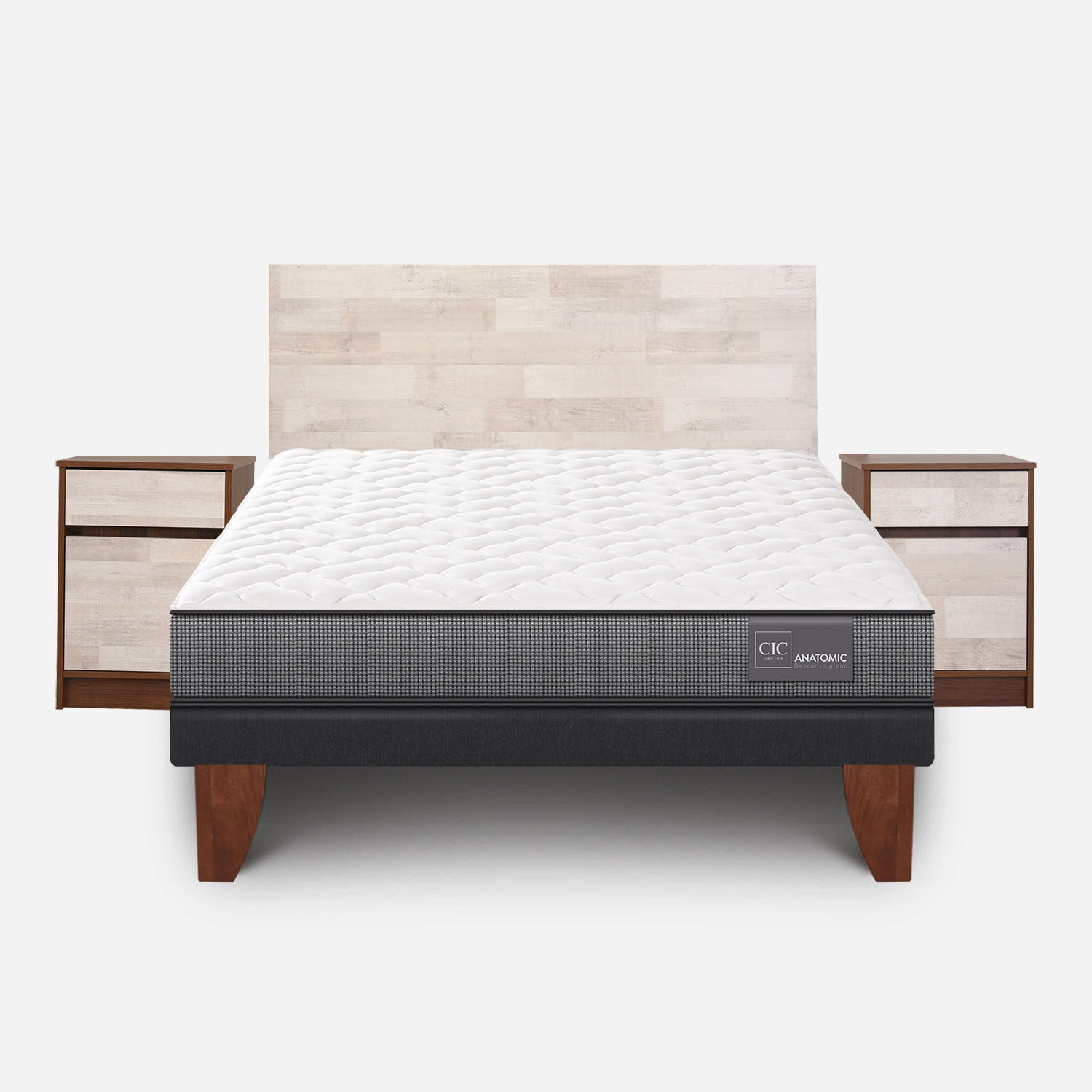 Cama Europea 2 Plazas Anatomic Base Normal + Set Legno