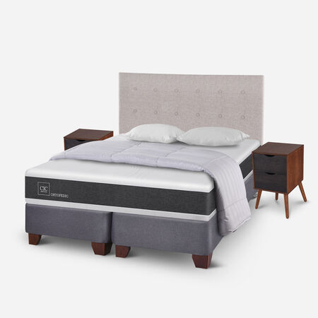 Box Spring 2 Plazas Ortopedic Base Dividida + Almohadas + Plum&oacute;n + Set Tigris