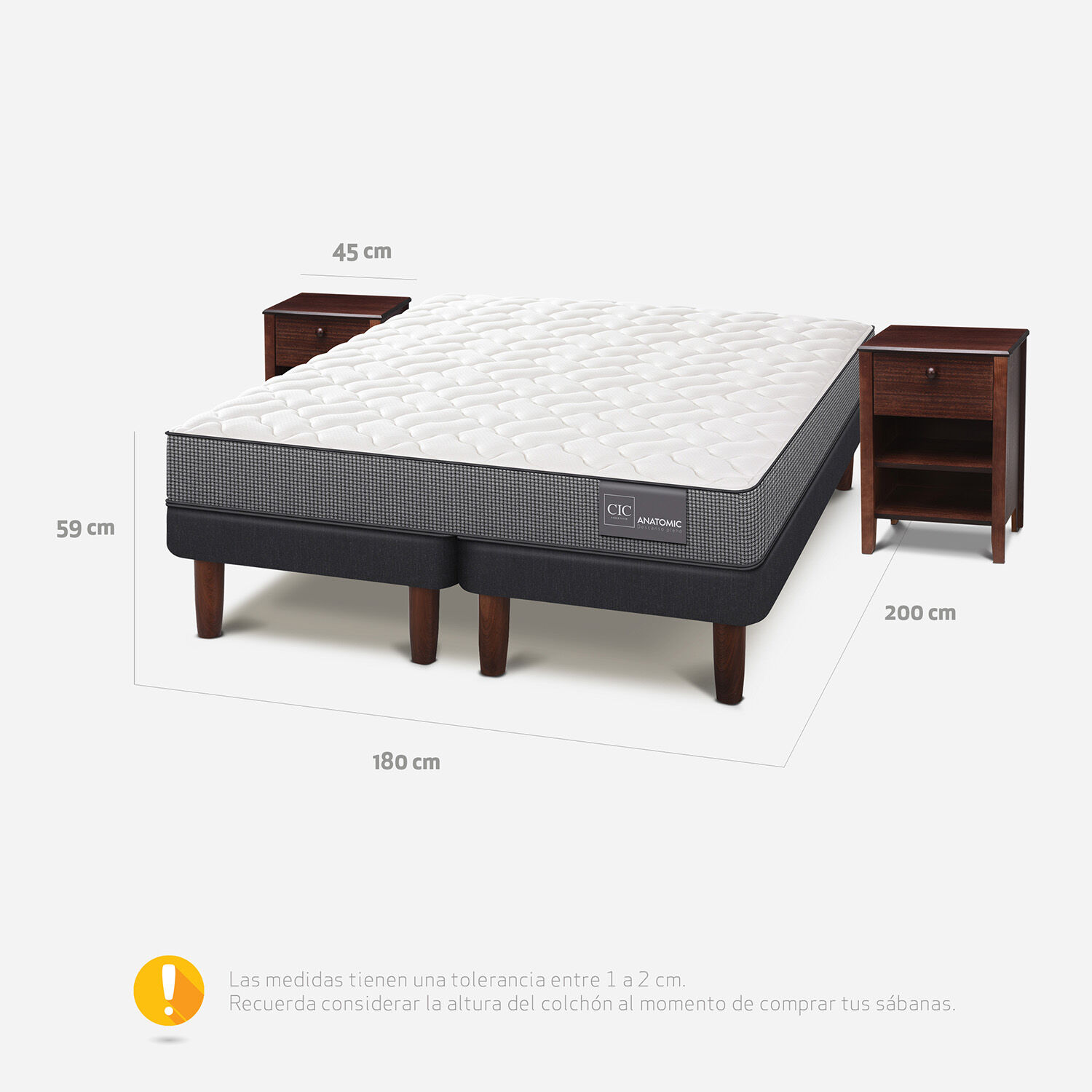 Cama Europea King Anatomic + Veladores Torino Chocolate