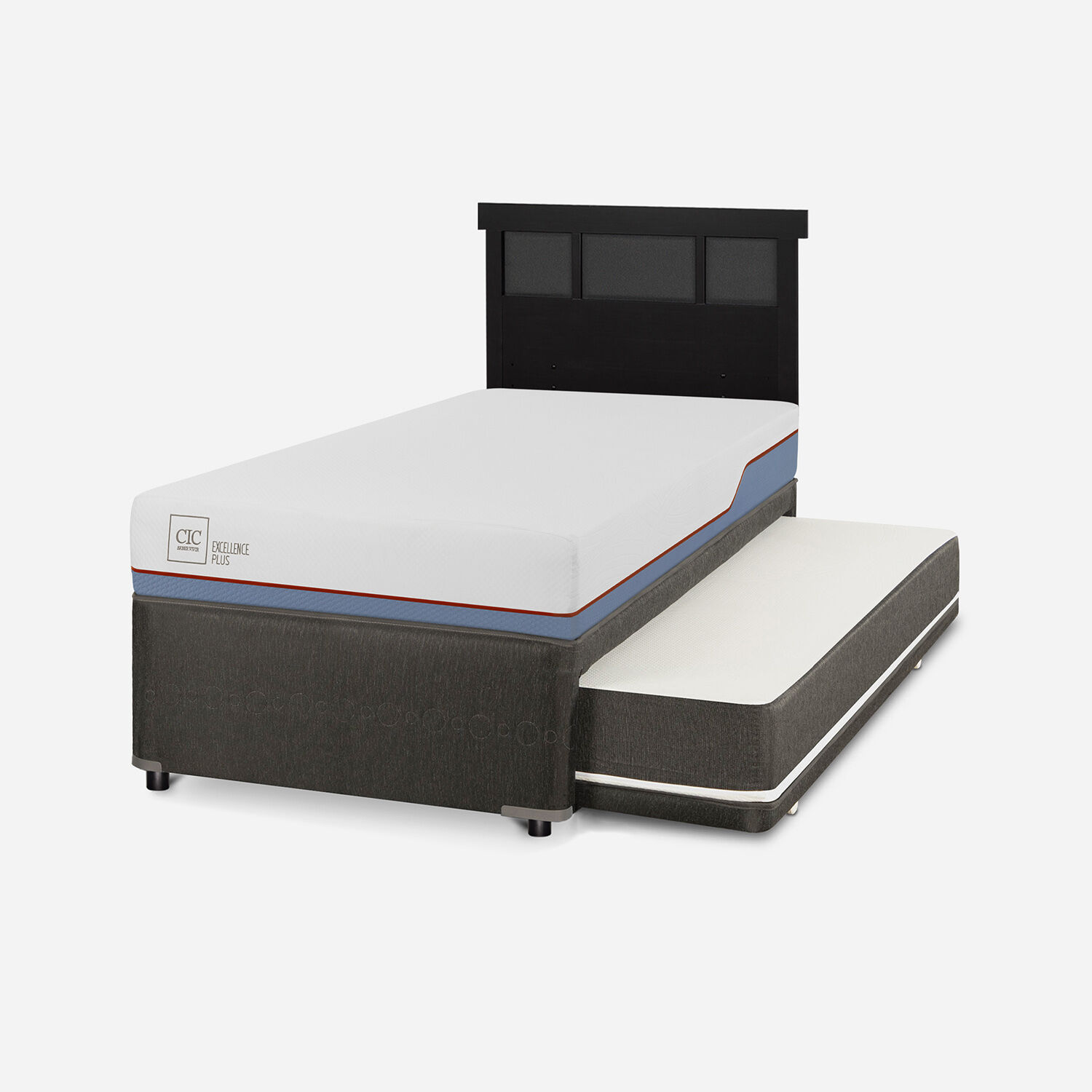 Cama Nido Div&aacute;n Excellence Plus + Respaldo Dubl&iacute;n Negro