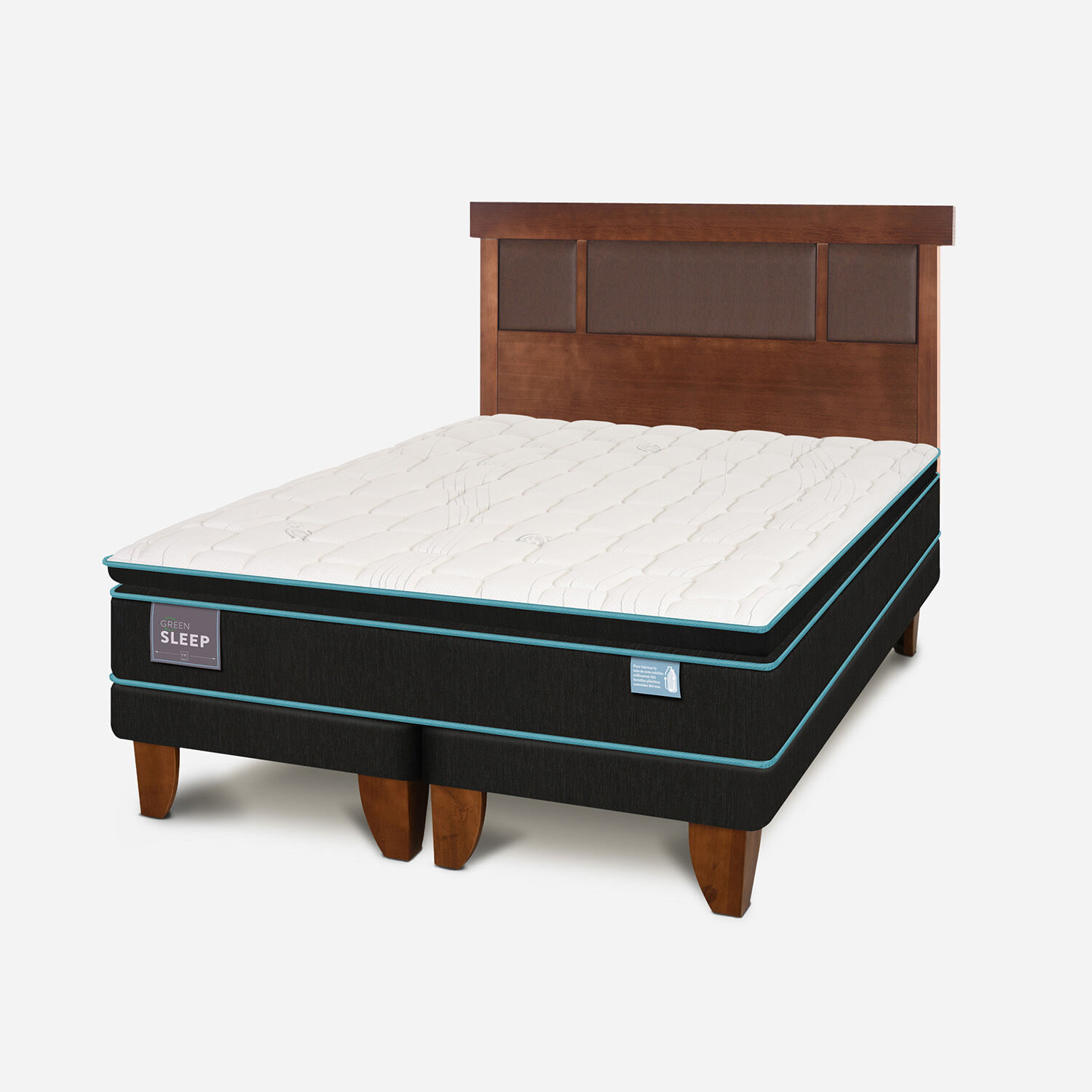 Cama Europea 2 Plazas Base Dividida Green Sleep + Respaldo Dublín Caramel