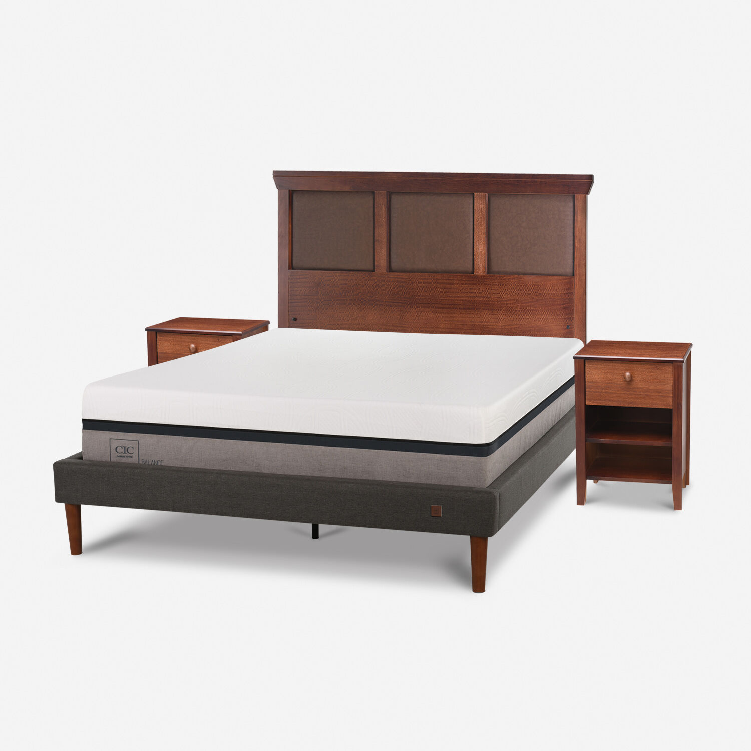 Cama Europea Curve 2 Plazas Balance + Set Torino Caramel