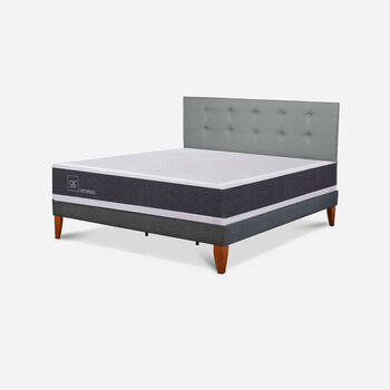Cama Europea Box New Ortopedic King + Respaldo Tapiz Gris