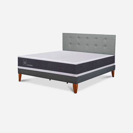Cama Europea Box New Ortopedic King + Respaldo Tapiz Gris