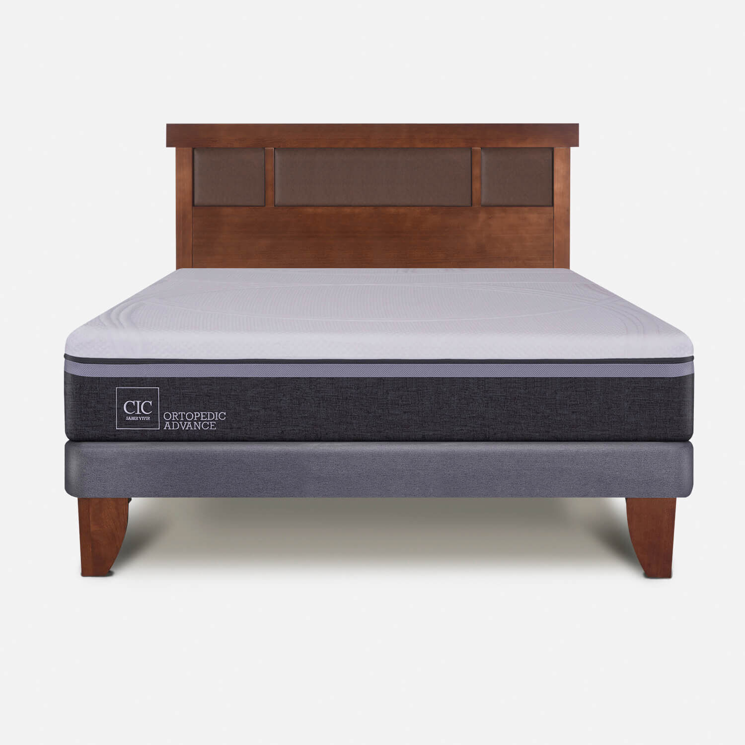 Cama Europea 2 Plazas Base Normal Ortopedic Advance + Respaldo Dublín Caramel