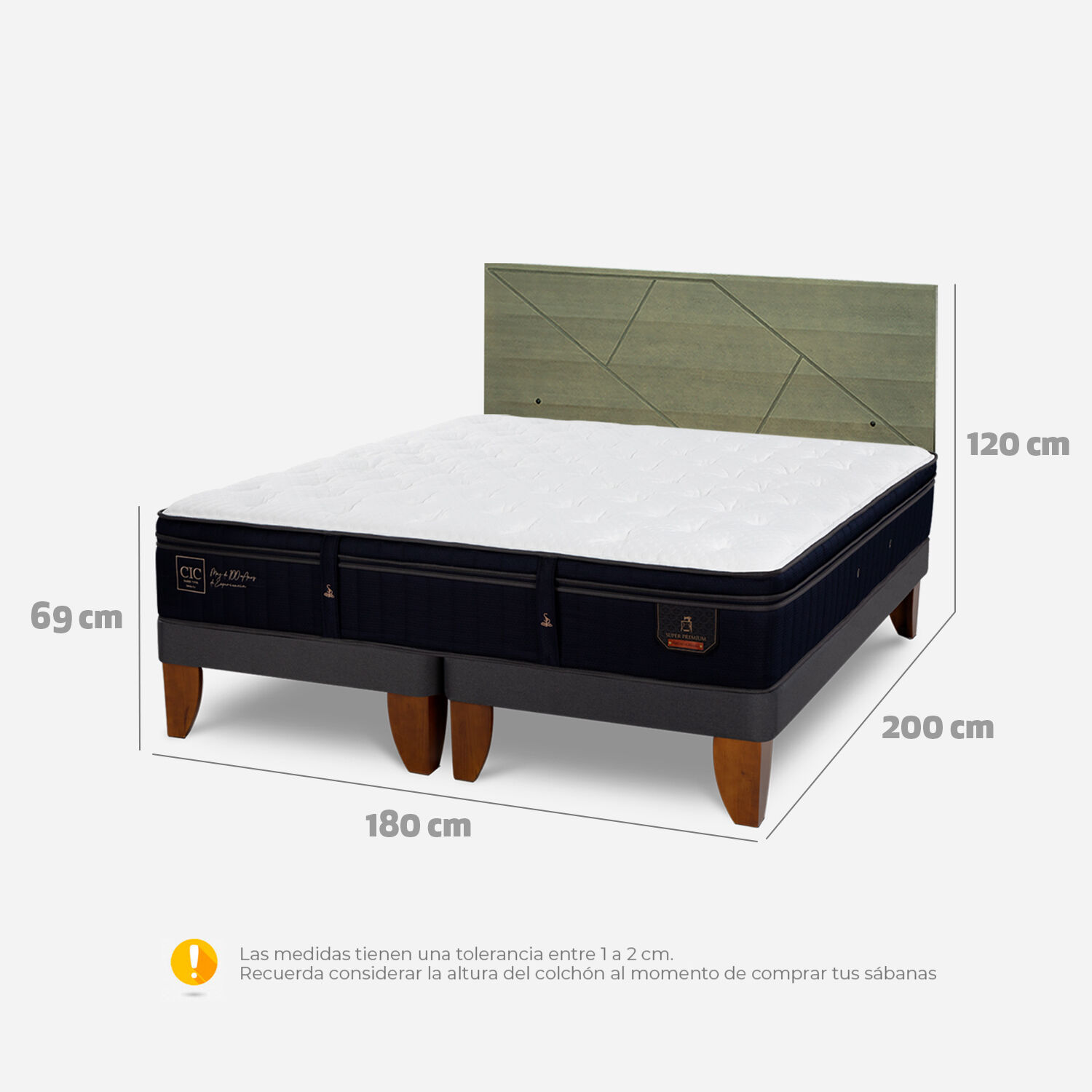 Cama Europea King Super Premium + Respaldo Villarrica Olivo