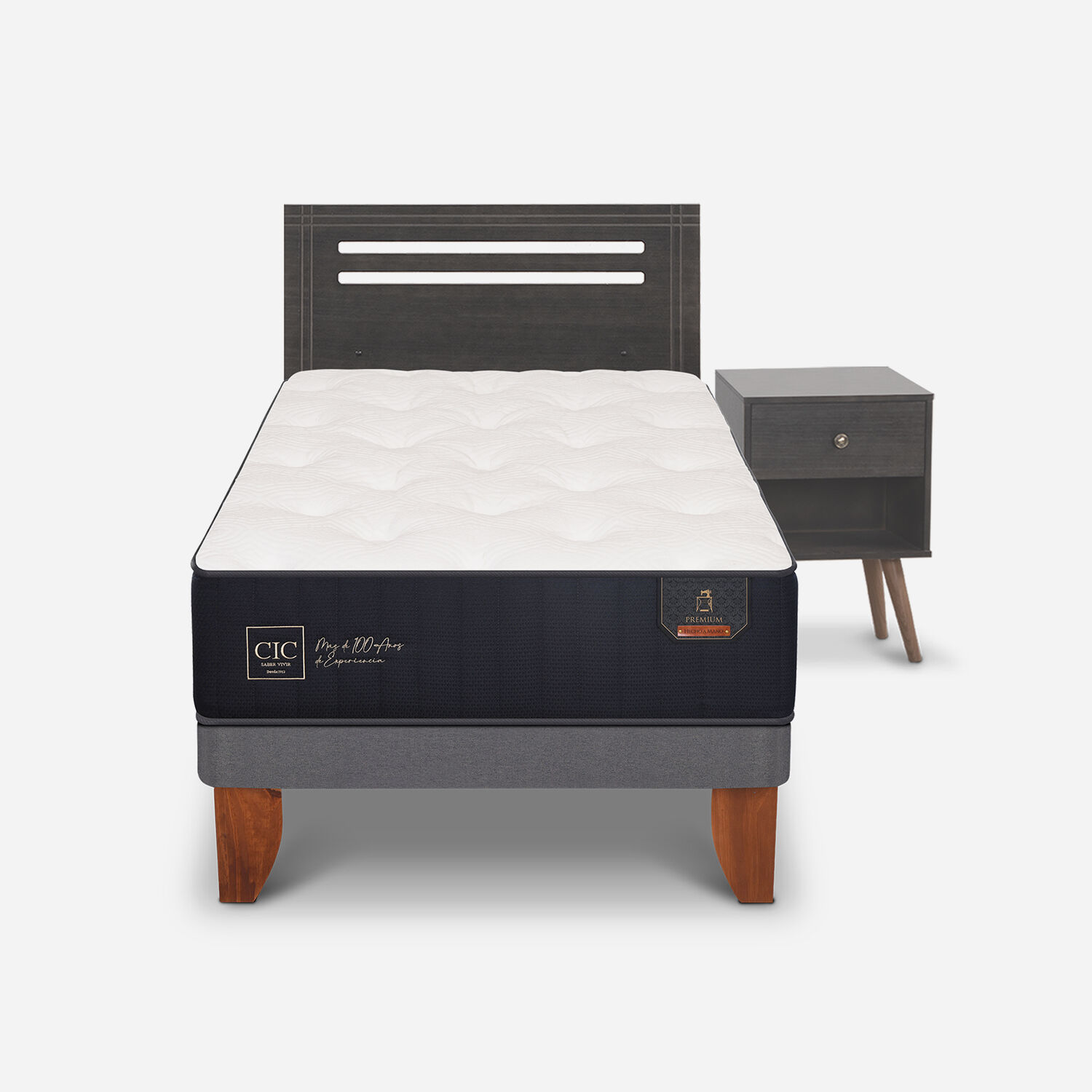 Cama Europea 1,5 Plazas Premium + Set M&uacute;nich Gris