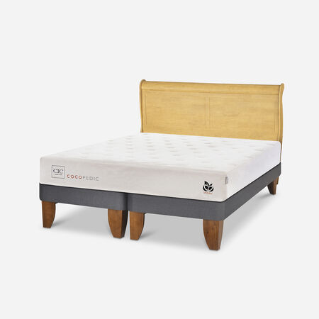 Cama Europea 2 Plazas Cocopedic Base Dividida + Respaldo Mir&oacute; Mostaza