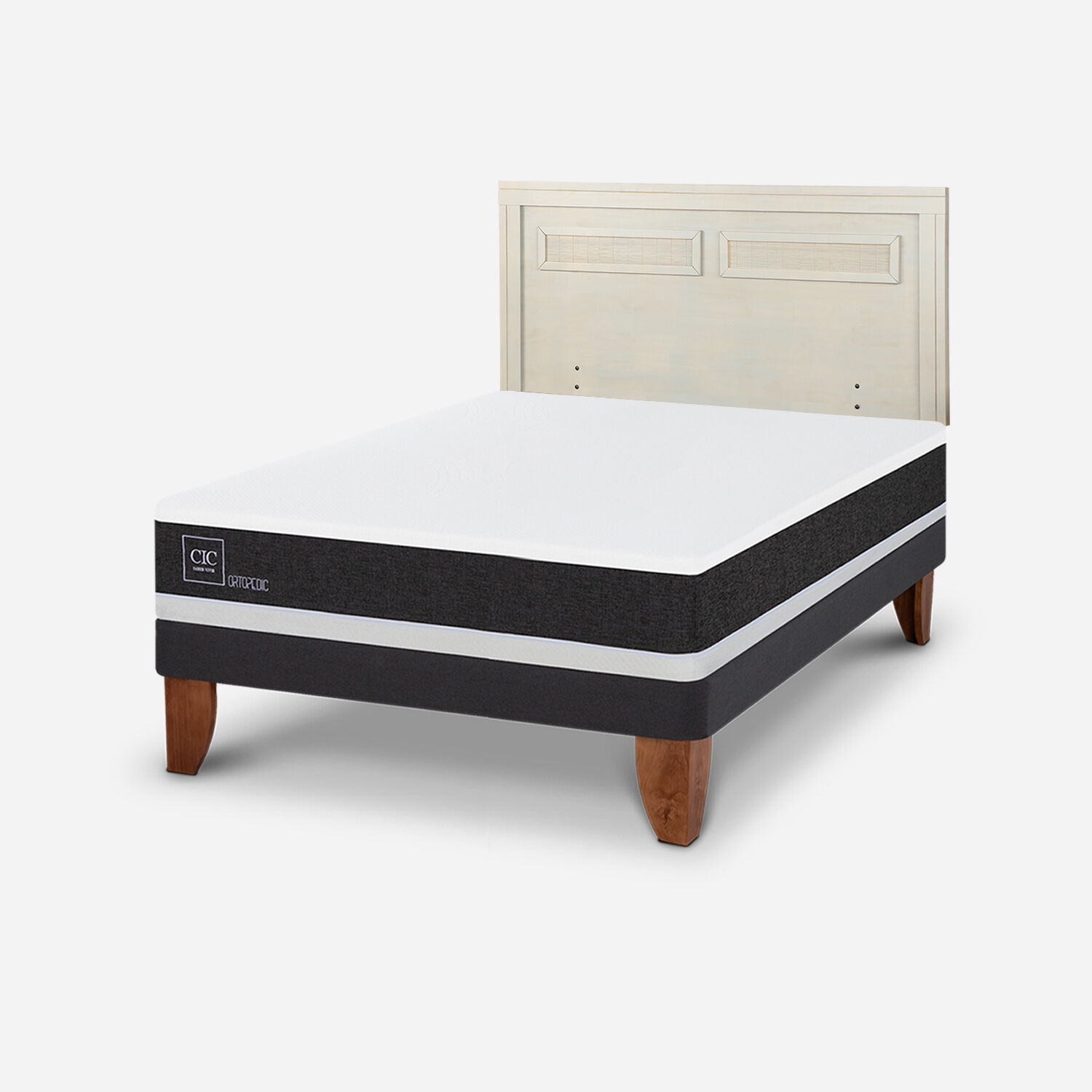 Cama Europea 2 Plazas Ortopedic Base Normal + Respaldo Mil&aacute;n Alpino