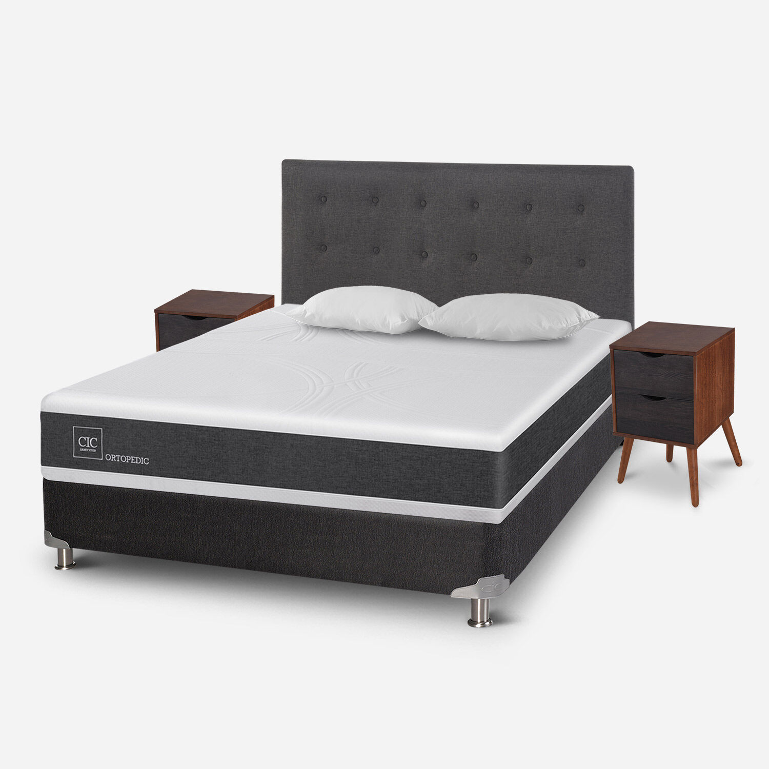 Box Spring 2 Plazas Ortopedic Base Normal 5 Zonas + Almohadas + Set Éufrates