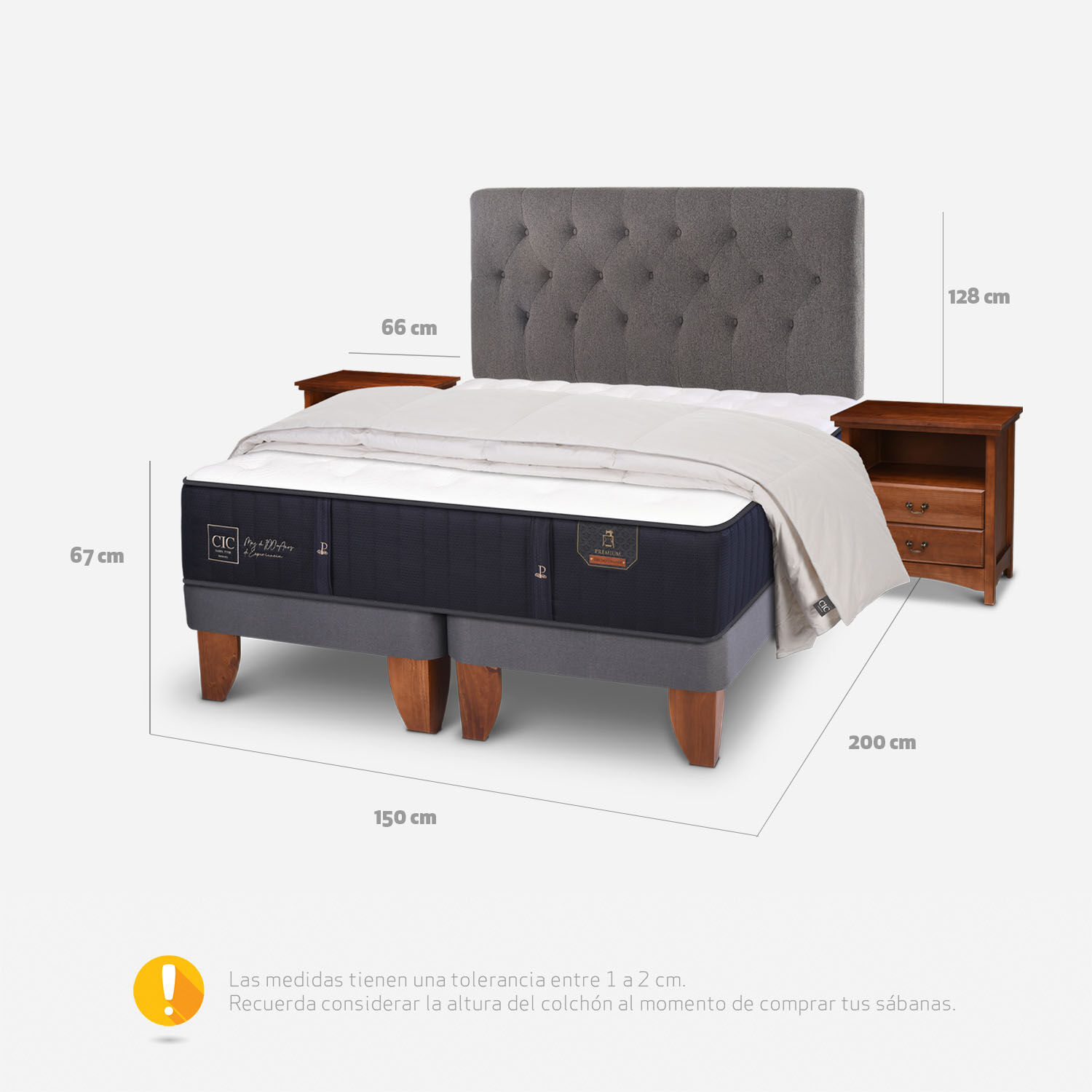 Cama Europea 2 Plazas Premium Base Dividida + Set Kaveri + Plum&oacute;n 100% Pluma de Ganso