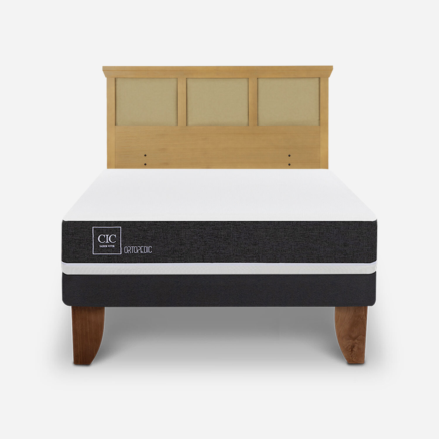 Cama Europea 2 Plazas Ortopedic Base Normal + Respaldo Torino Mostaza