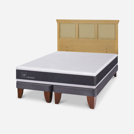 Cama Europea 2 Plazas Ortopedic Base Dividida + Respaldo Torino Mostaza