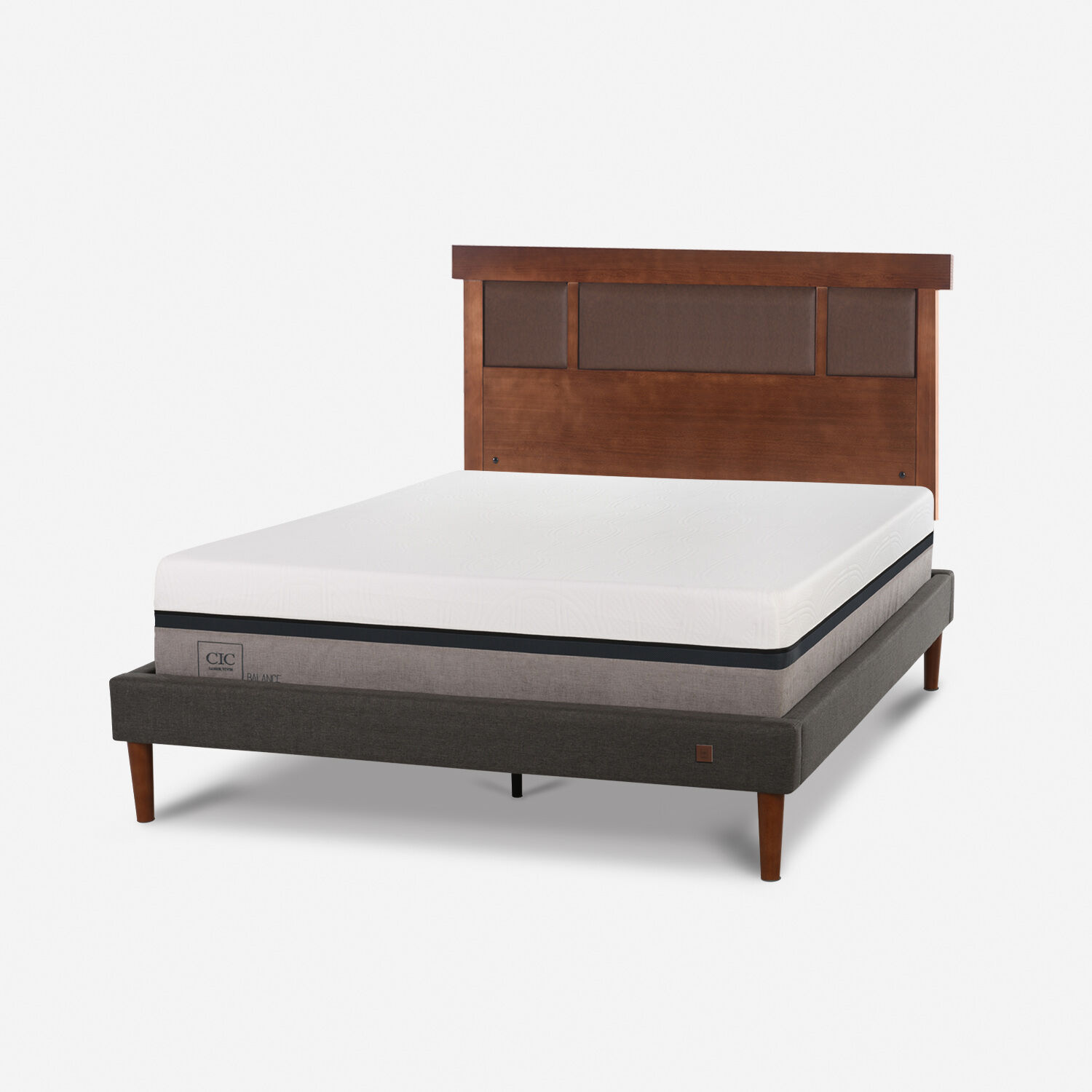 Cama Europea Curve 2 Plazas Balance + Respaldo Dubl&iacute;n Caramel