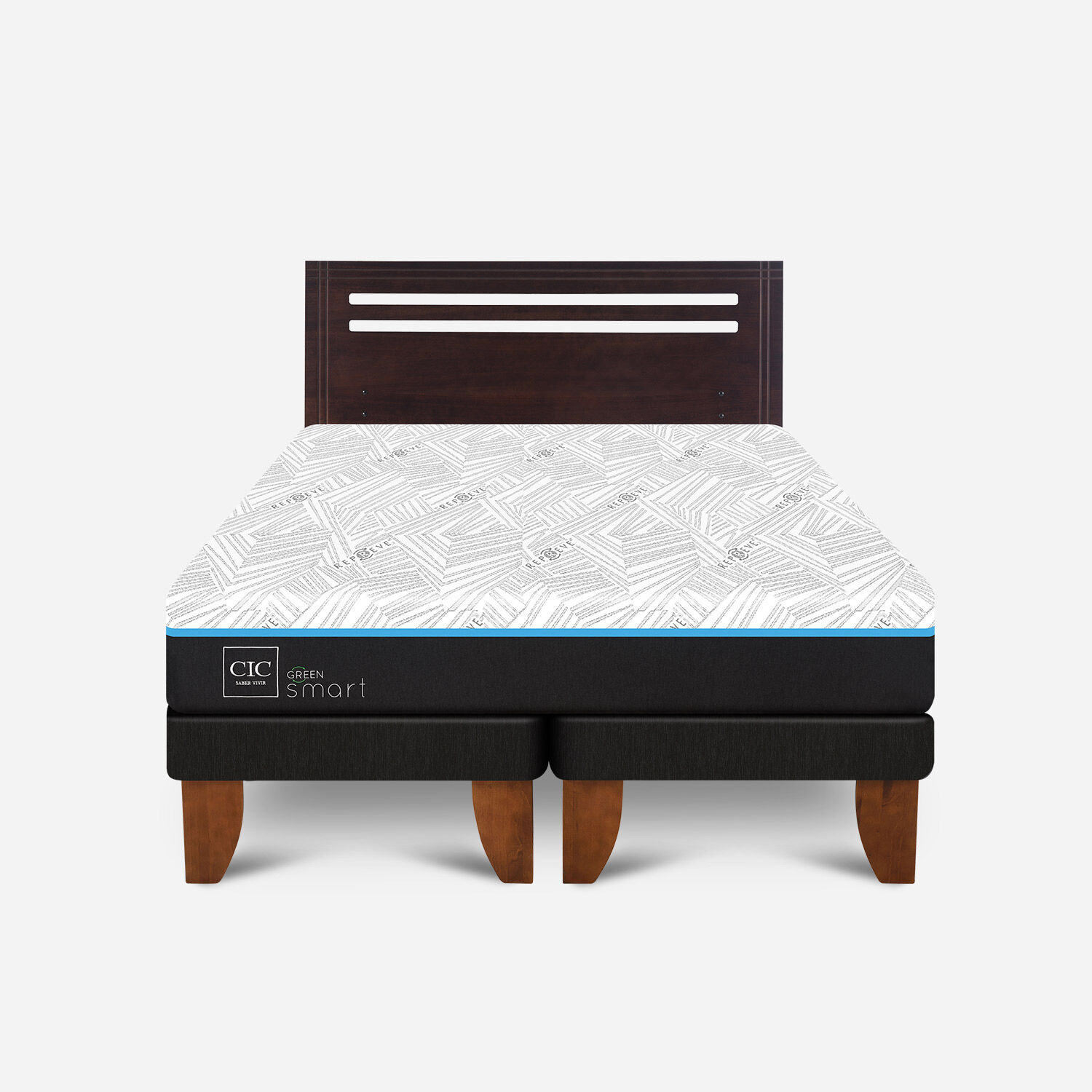 Cama Europea 2 Plazas Infinity Green Base Dividida + Respaldo Múnich Chocolate