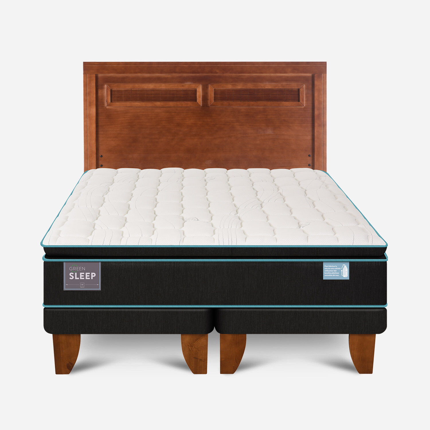 Cama Europea King Green Sleep Base Dividida + Respaldo Mil&aacute;n Caramel