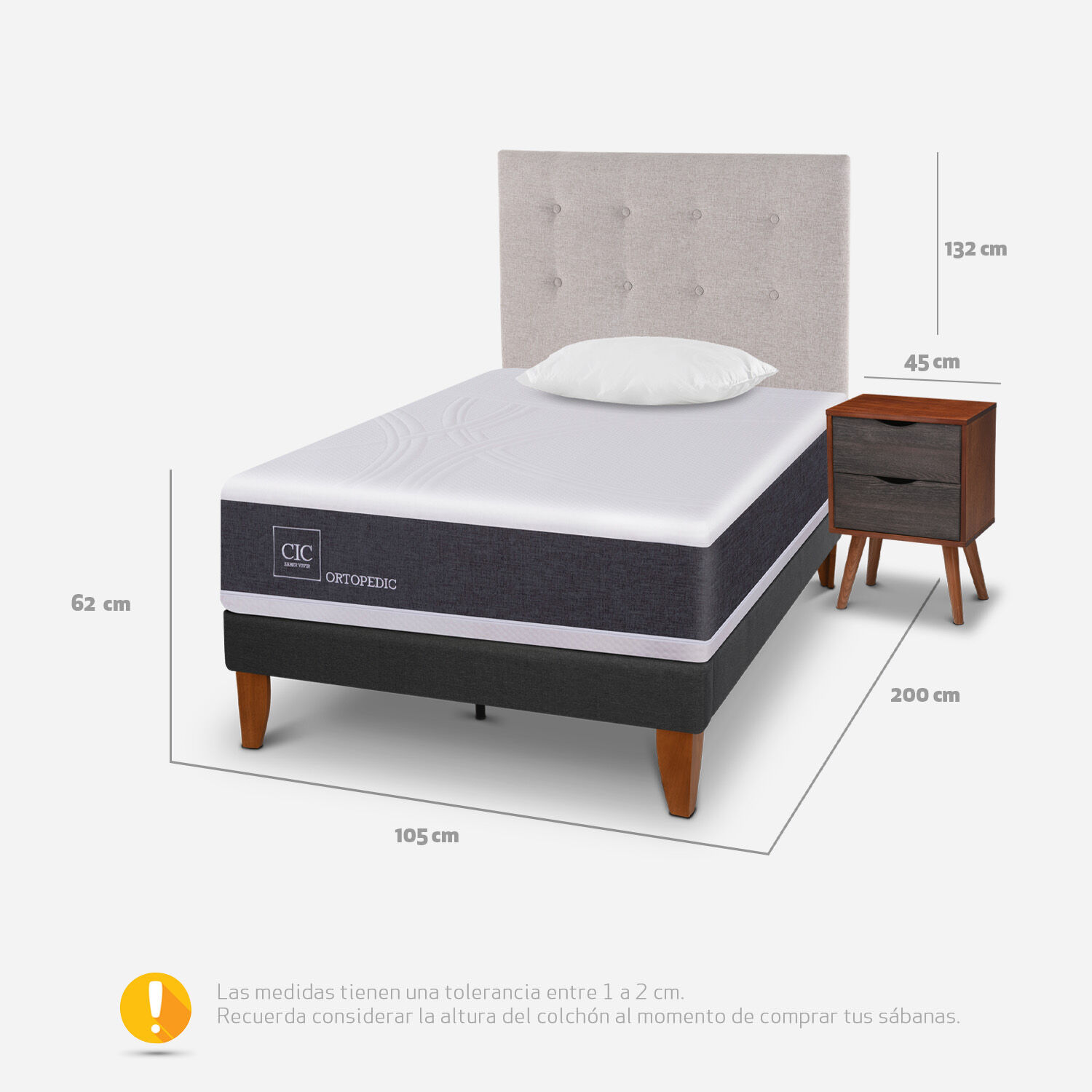 Cama Europea Curve 1.5 Plazas Ortopedic + Set Tigris + Almohada