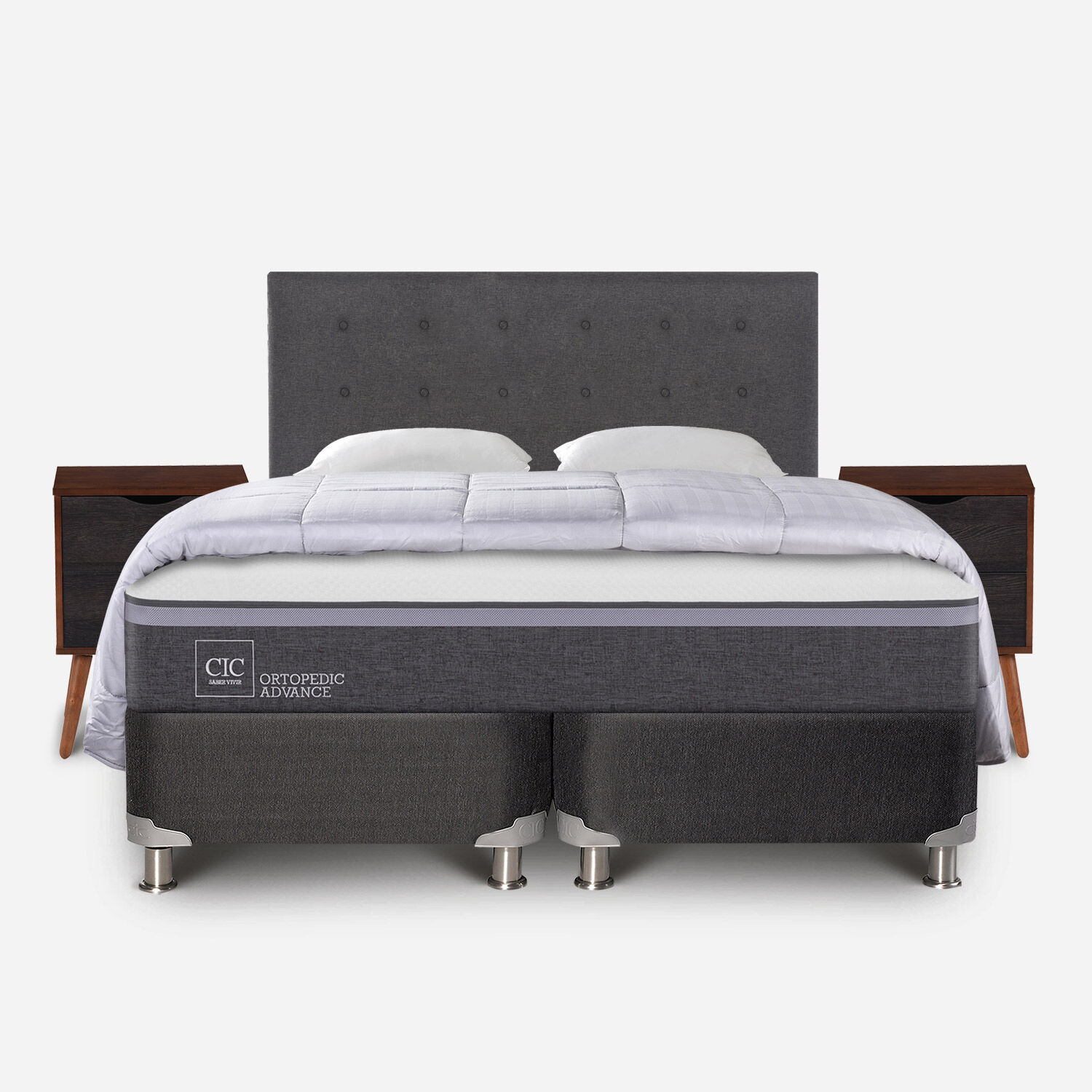 Box Spring 2 Plazas Ortopedic Advance Base Dividida 5 Zonas + Almohadas + Plum&oacute;n + Set &Eacute;ufrates