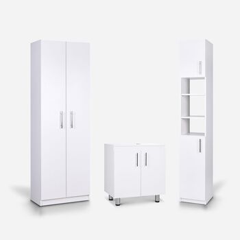 Set de Ba&ntilde;o Vanitorio + Estante Organizador + Organizador 2 Puertas Blanco