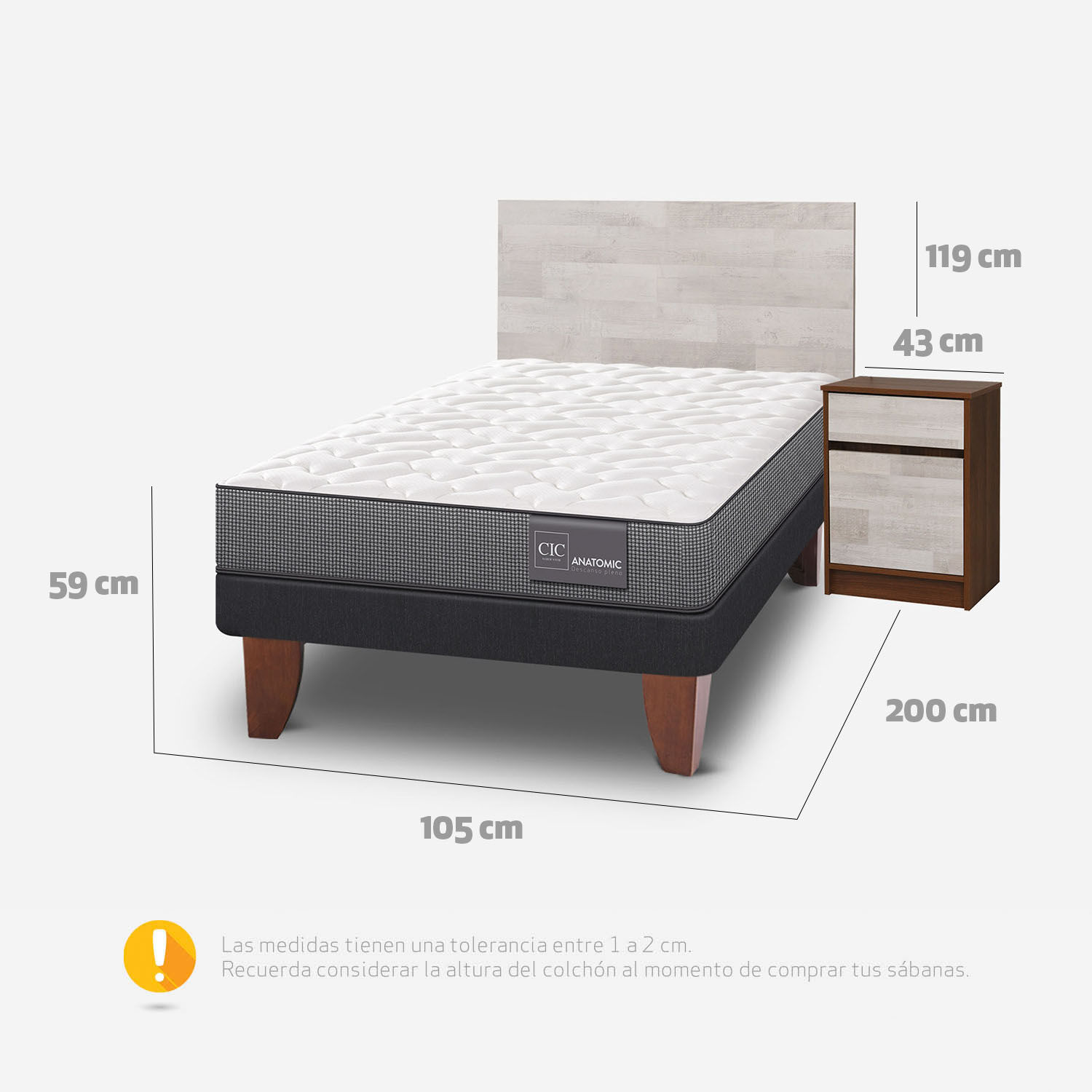 Cama Europea 1,5 Plazas Anatomic + Set Legno