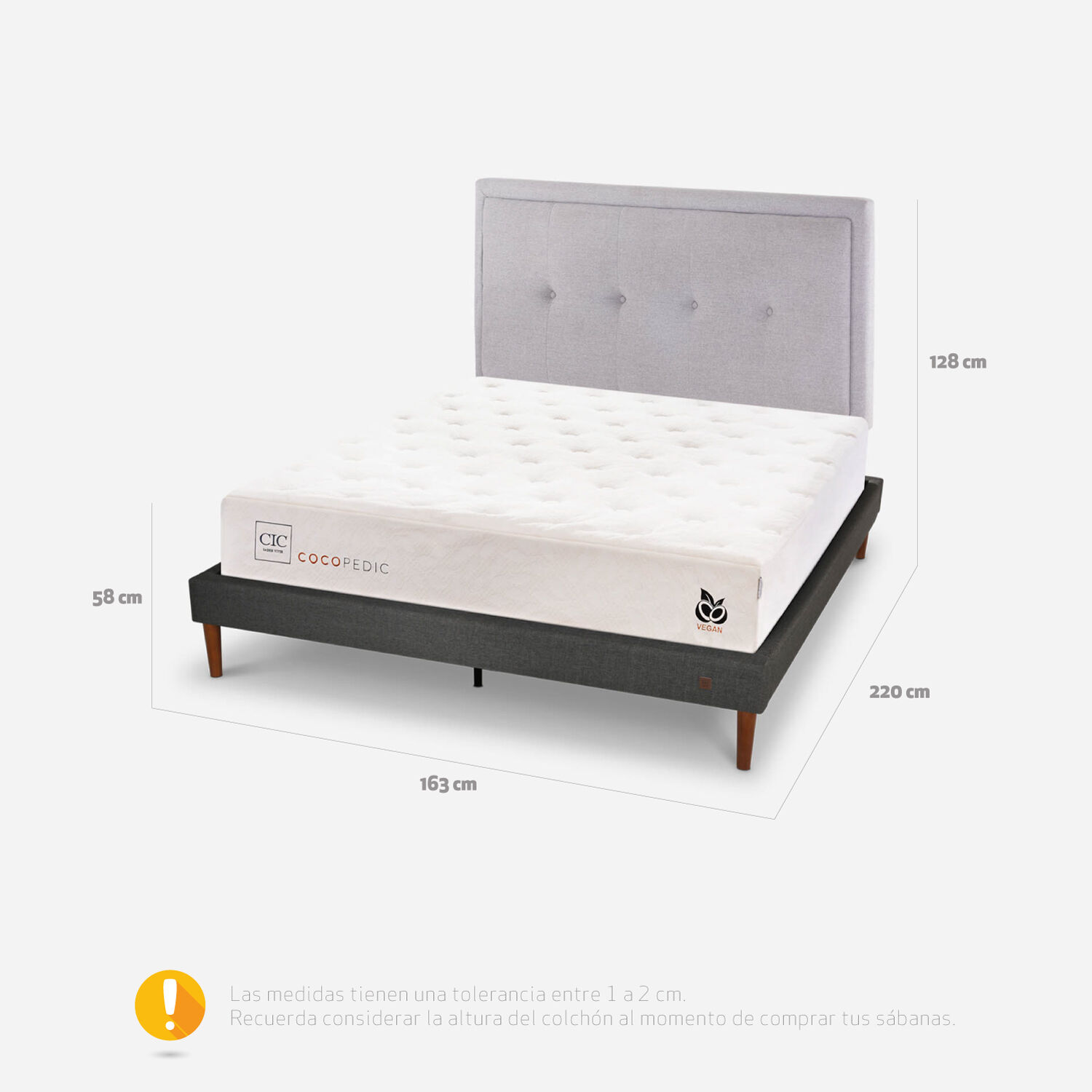 Cama Europea Curve 2 Plazas Cocopedic + Respaldo Ganges