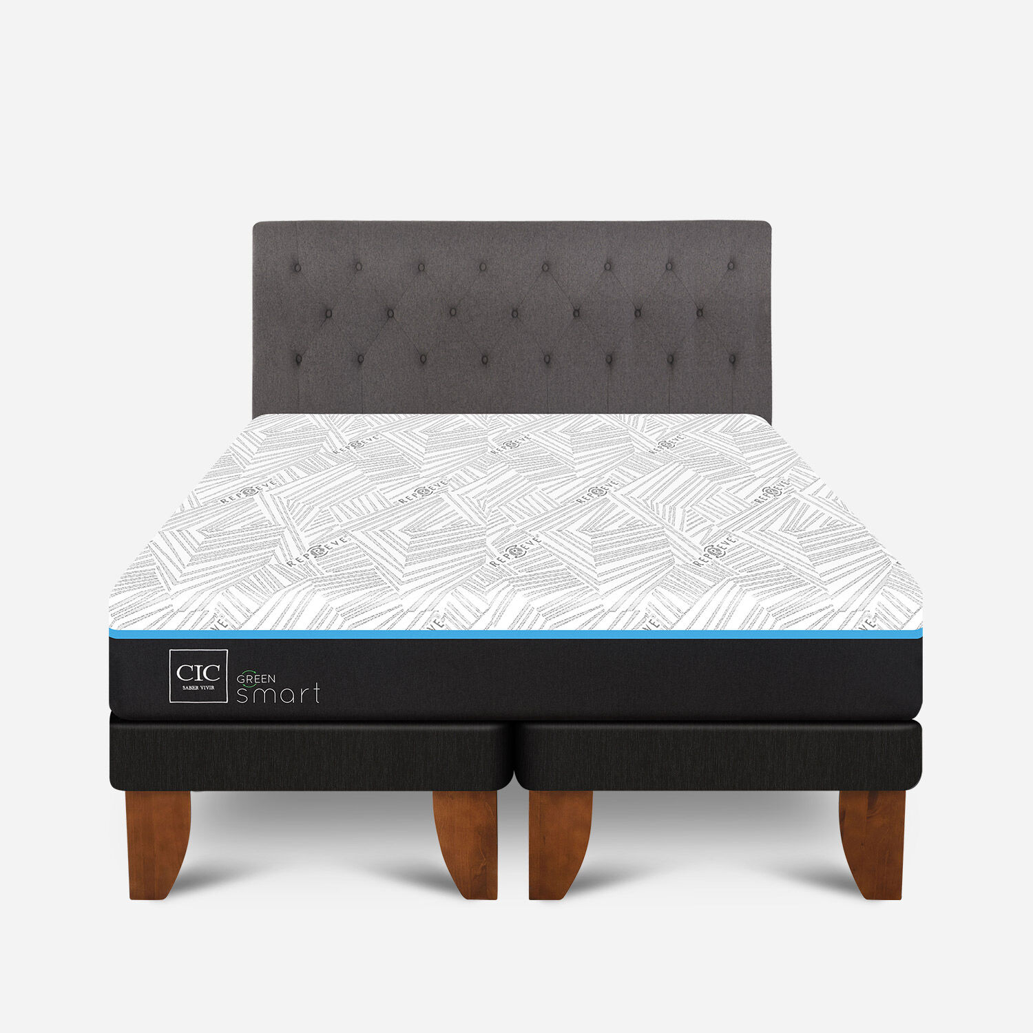 Cama Europea King Infinity Green Base Dividida + Respaldo Kavery