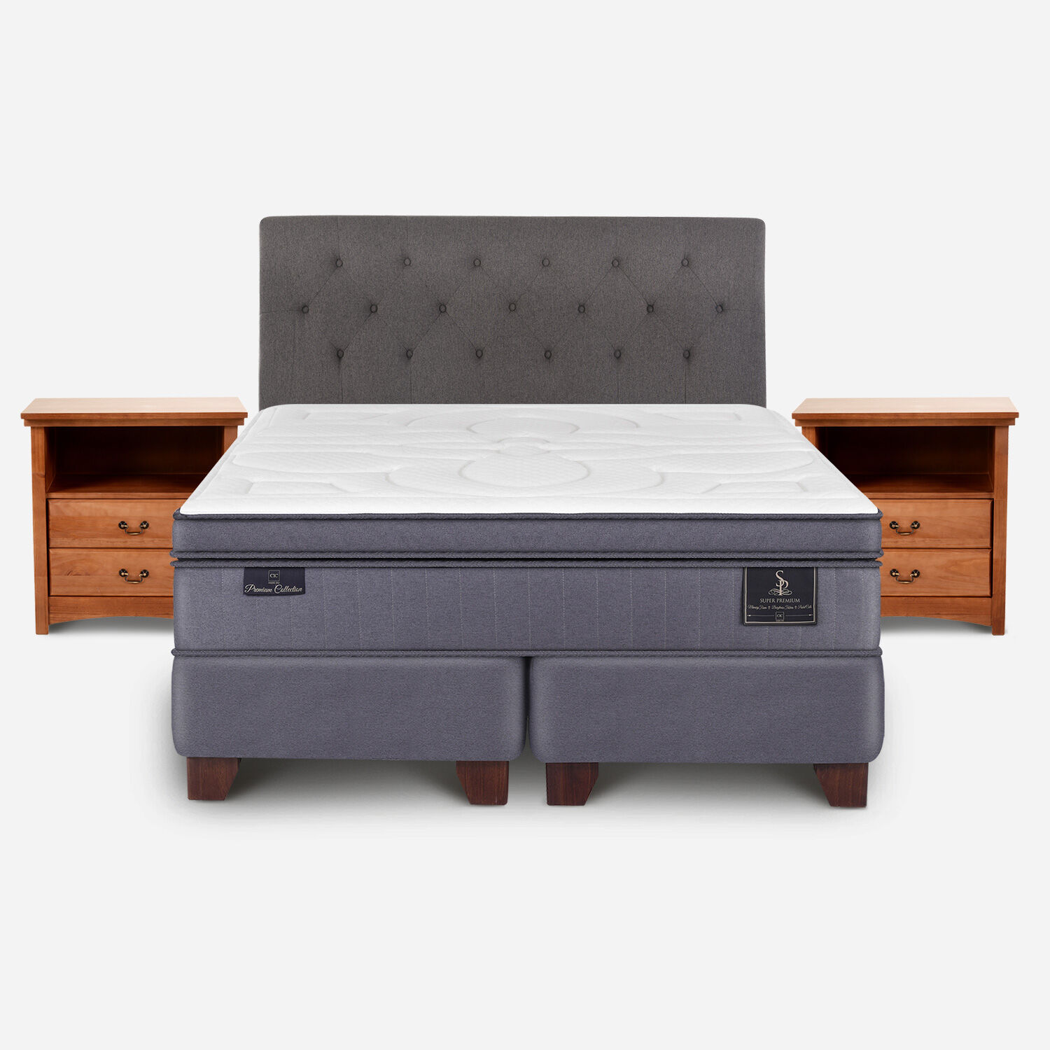 Box Spring 2 Plazas Super Premium Base Dividida + Set Kavery