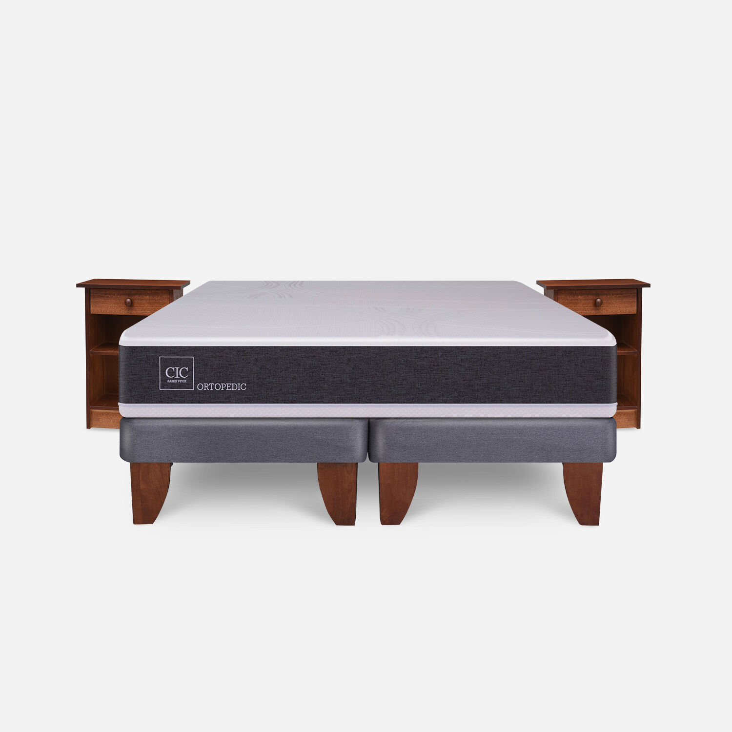 Cama Europea 2 Plazas Ortopedic Base Dividida + Veladores Dubl&iacute;n Caramel